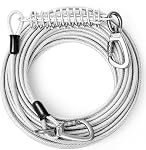 VST Dog Tie Out Cable 50FT-600LBS Break Strength,Heavy Duty Dog Leads for Yard with Shock Absorbing Spring & Lockable Hook,Outside Long Leash Cable,Chew Proof Dog Line for Small Medium Large Dogs