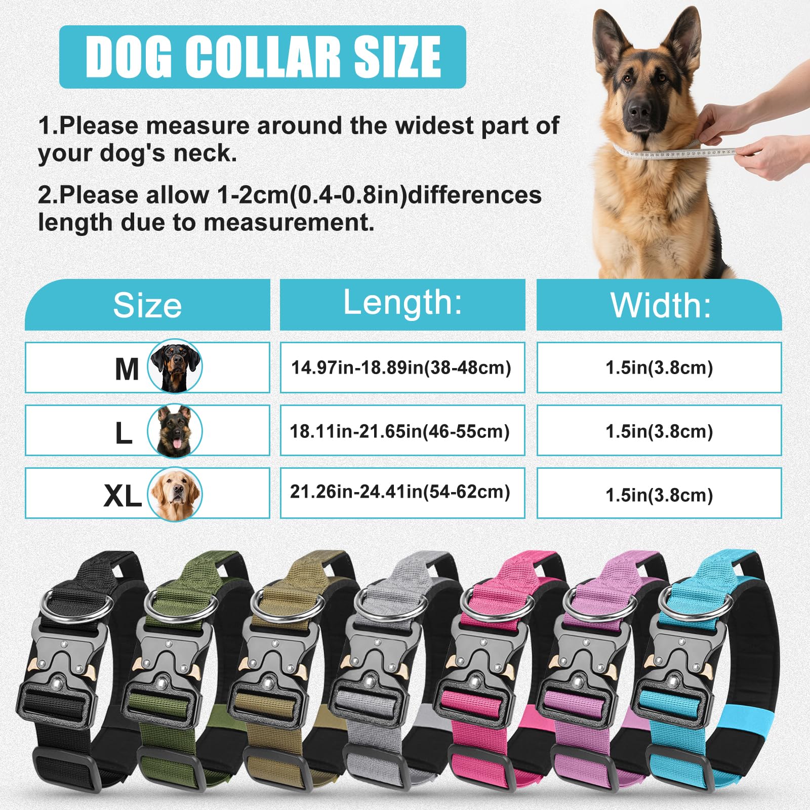 AKOFIC Tactical Dog Collar, Heavy Duty Wide Dog Collar with Handle and Soft Padded - Image 3