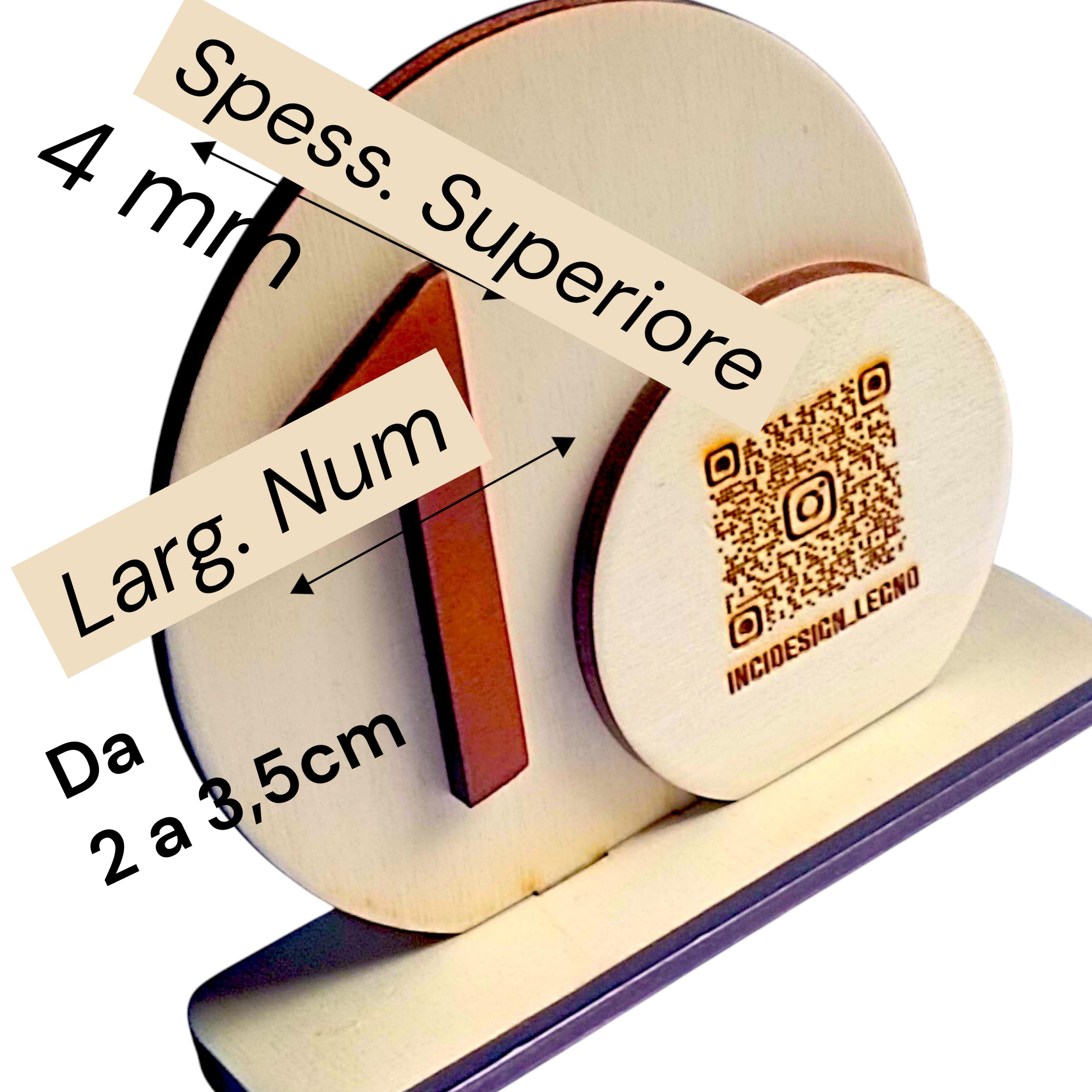 Set da 9 Segnaposto Numerati InciDesign in Legno Naturale - Numeri Tavolo con Qr code per Ricevimenti, Eventi Bar e Ristoranti - Stile Minimal ed Elegante - Scelta Colori - Made in Italy