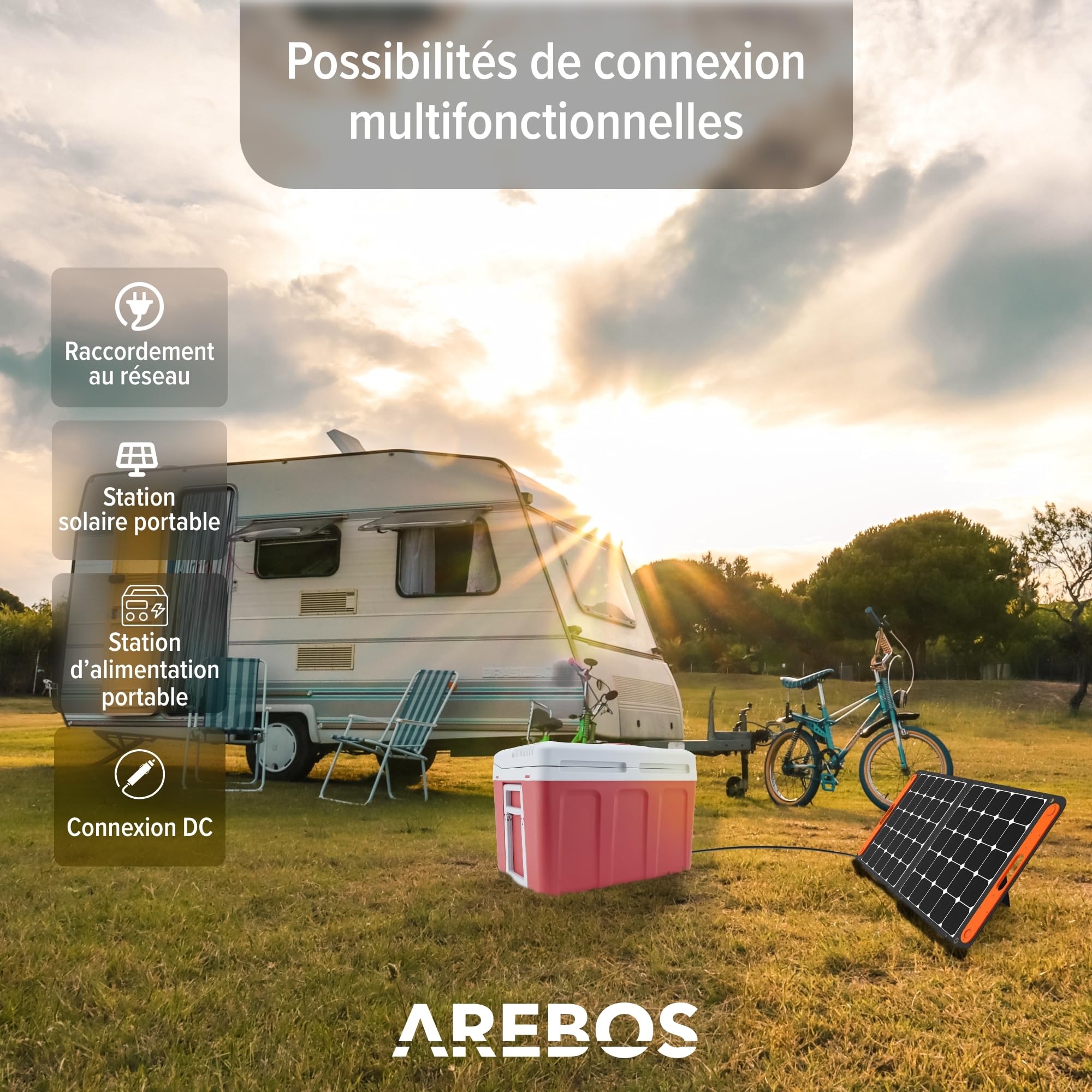 Arebos Glacière 40 litres | pour Refroidir & Maintenir au Chaud | Réfrigérateur Mobile | 12/230 V pour Voiture & Prise de Courant | Glacière électrique | Rouge [Classe énergétique E]