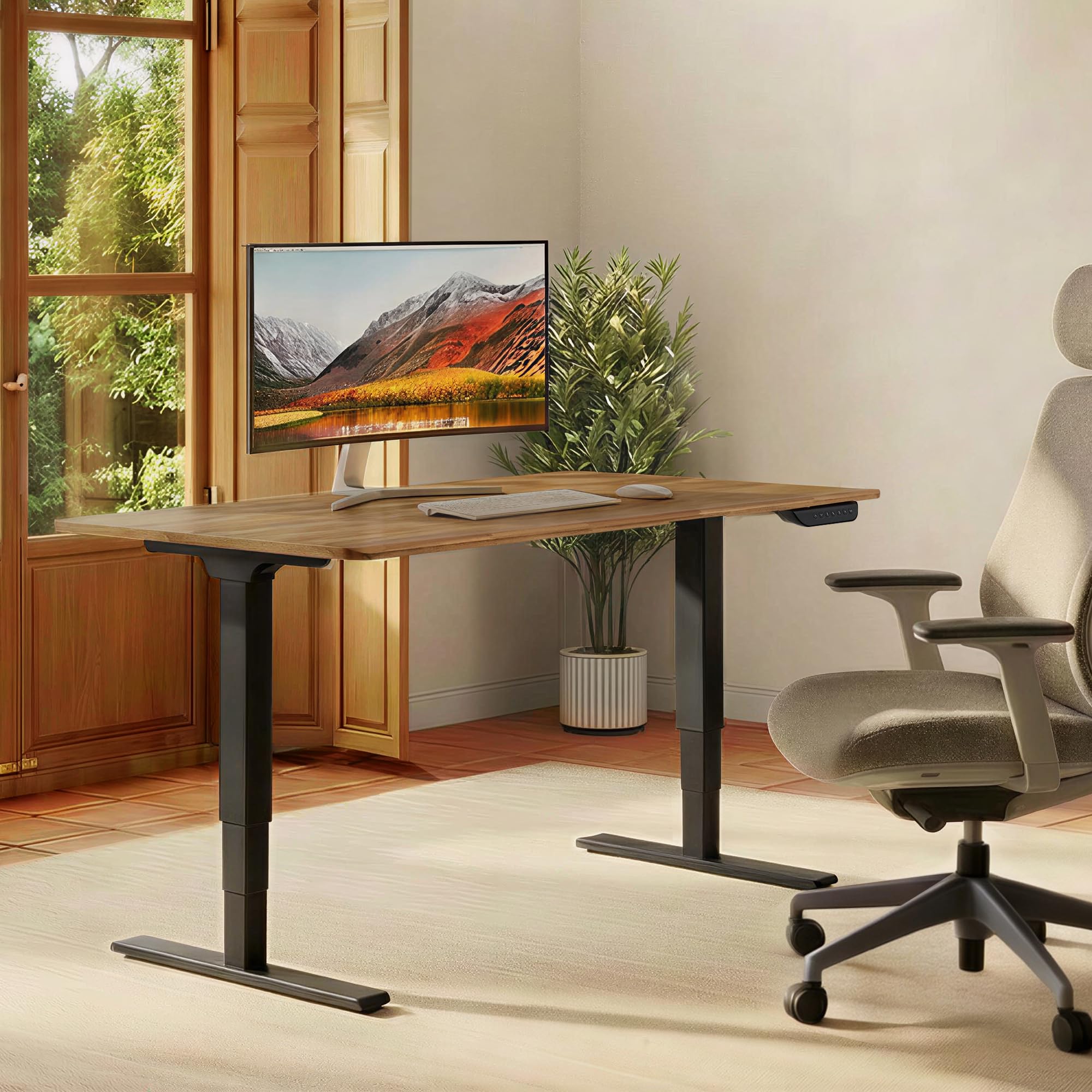 FLEXISPOT E6 MAX Woodix Acacia Solid Wood 60x30 Inch Dual Motor Heavy Duty Standing Desk 330lbs Capacity 3-Stage