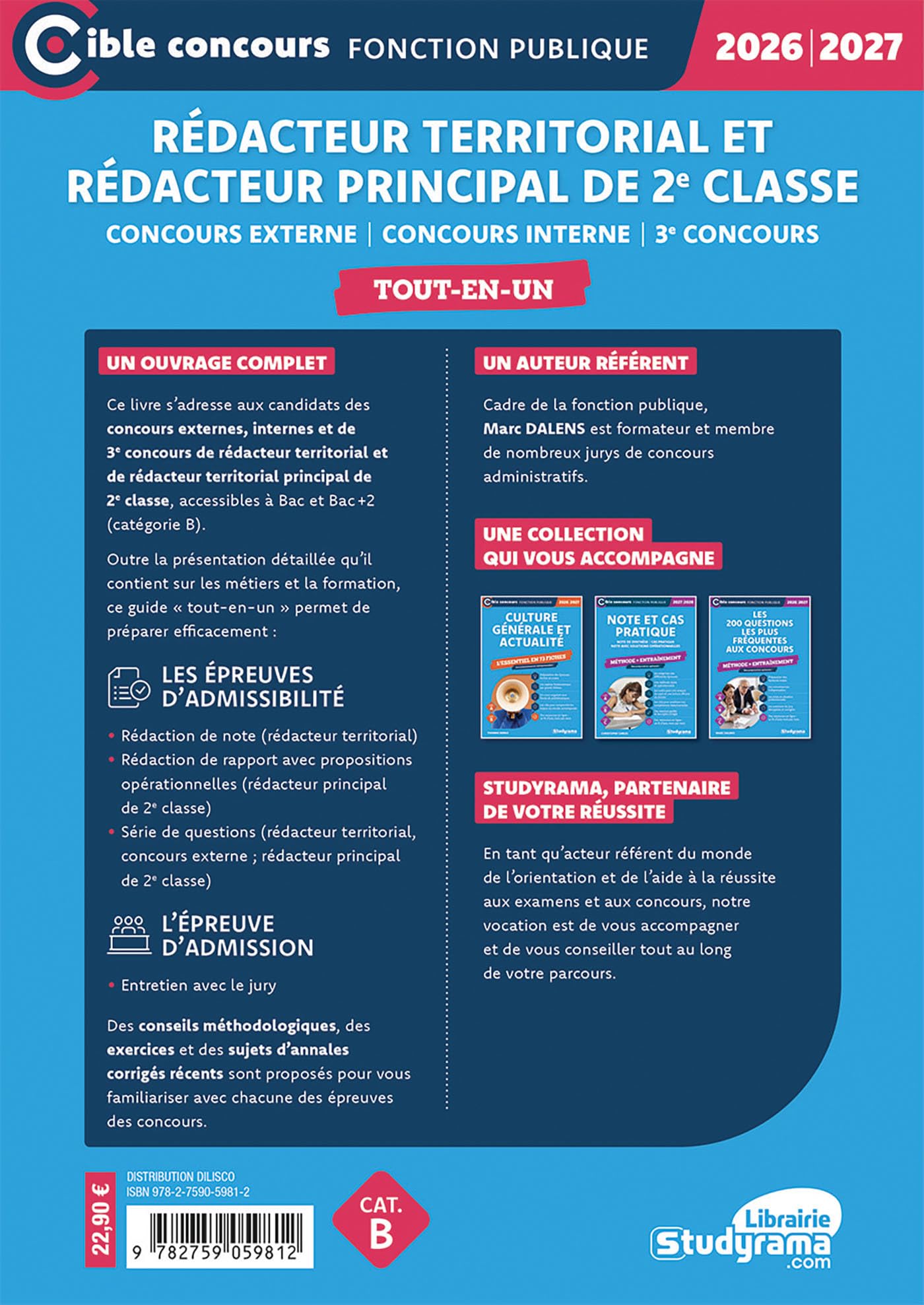 Rédacteur territorial – Rédacteur principal de 2e classe (Catégorie B – Concours 2026-2027): Concours externe – Concours interne – 3e concours