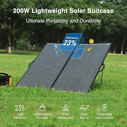 Miniatura 3 de ACOPOWER Kit de panel solar portátil mono ligero de 200 W, maleta solar de 200 vatios, controlador de carga LCD impermeable de 20 A 12 V para