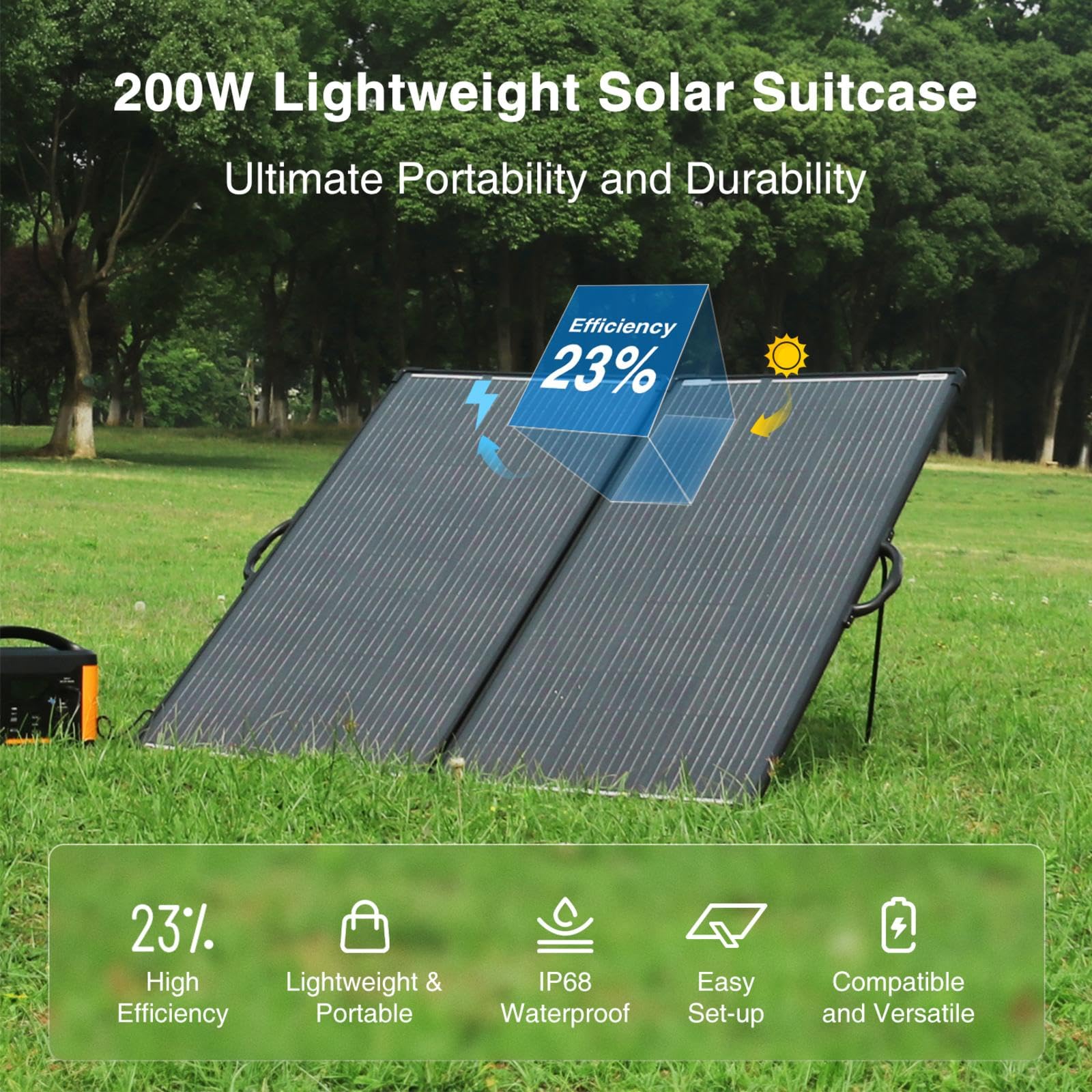 ACOPOWER Mono lekki przenośny zestaw paneli słonecznych 200 W, 2 x 100 W, wodoodporny kontroler ładowania LCD 20 A 12 V/24 V zarówno do akumulatora 12 V, jak i generatora (nowy start), czarny,