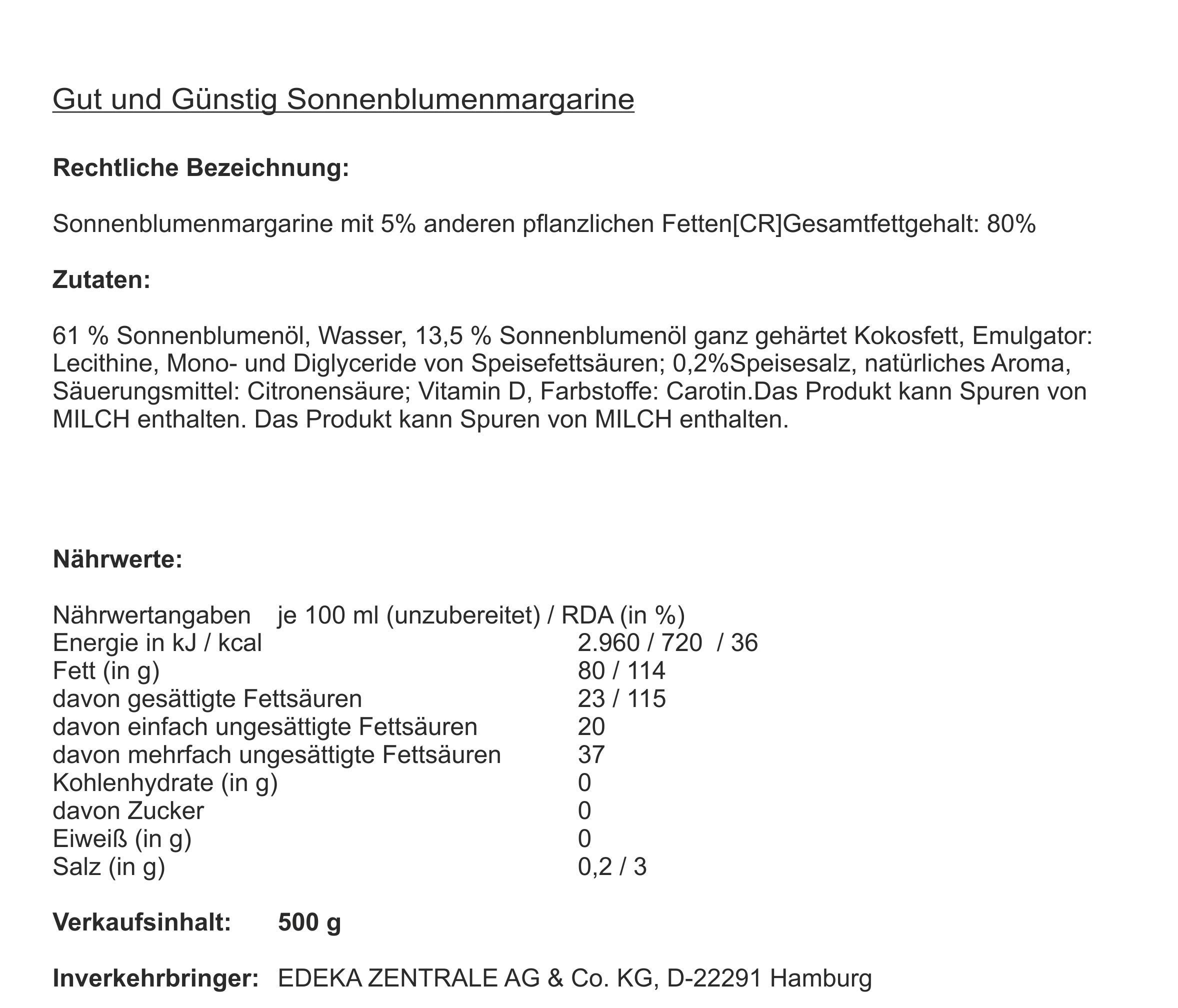 Gut und Günstig (Sonnenblumenmargarine 8x500g)