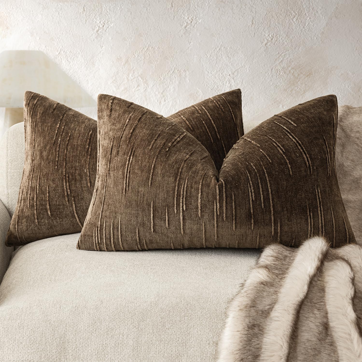 Foindtower Slubby Textured Chenille Lumbar Pillow Covers 12x20 Dark Brown