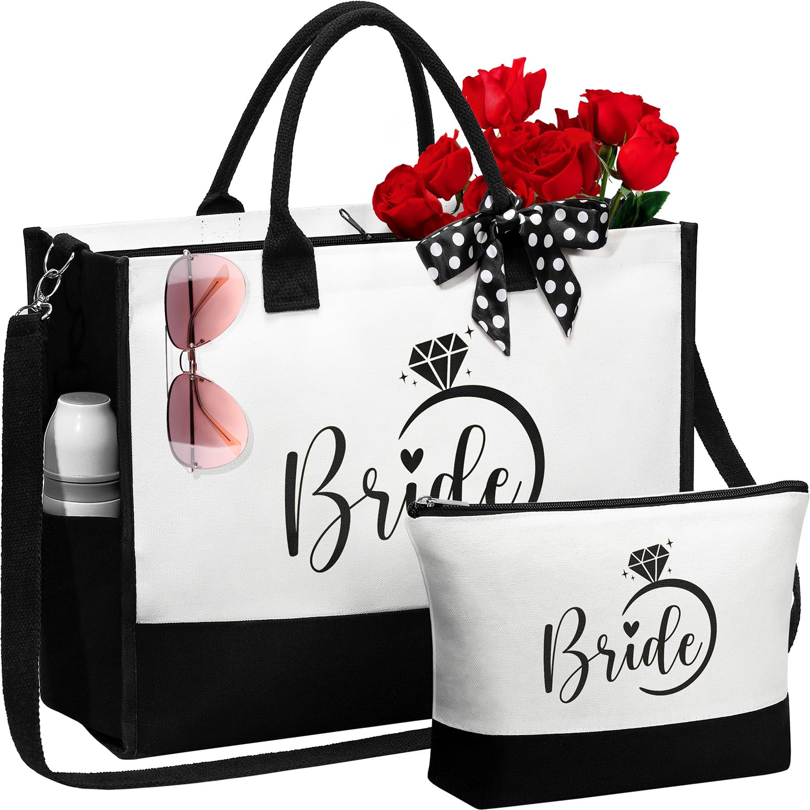 Bride Gifts, Bridal Shower Gifts for Bride, Bride to Be Gifts Wedding Engagement Bachelorette Party Gifts for Bride Congratulation Honeymoon Gifts, Bride Bags Set - Canvas Beach Tote Bag & Makeup Bag