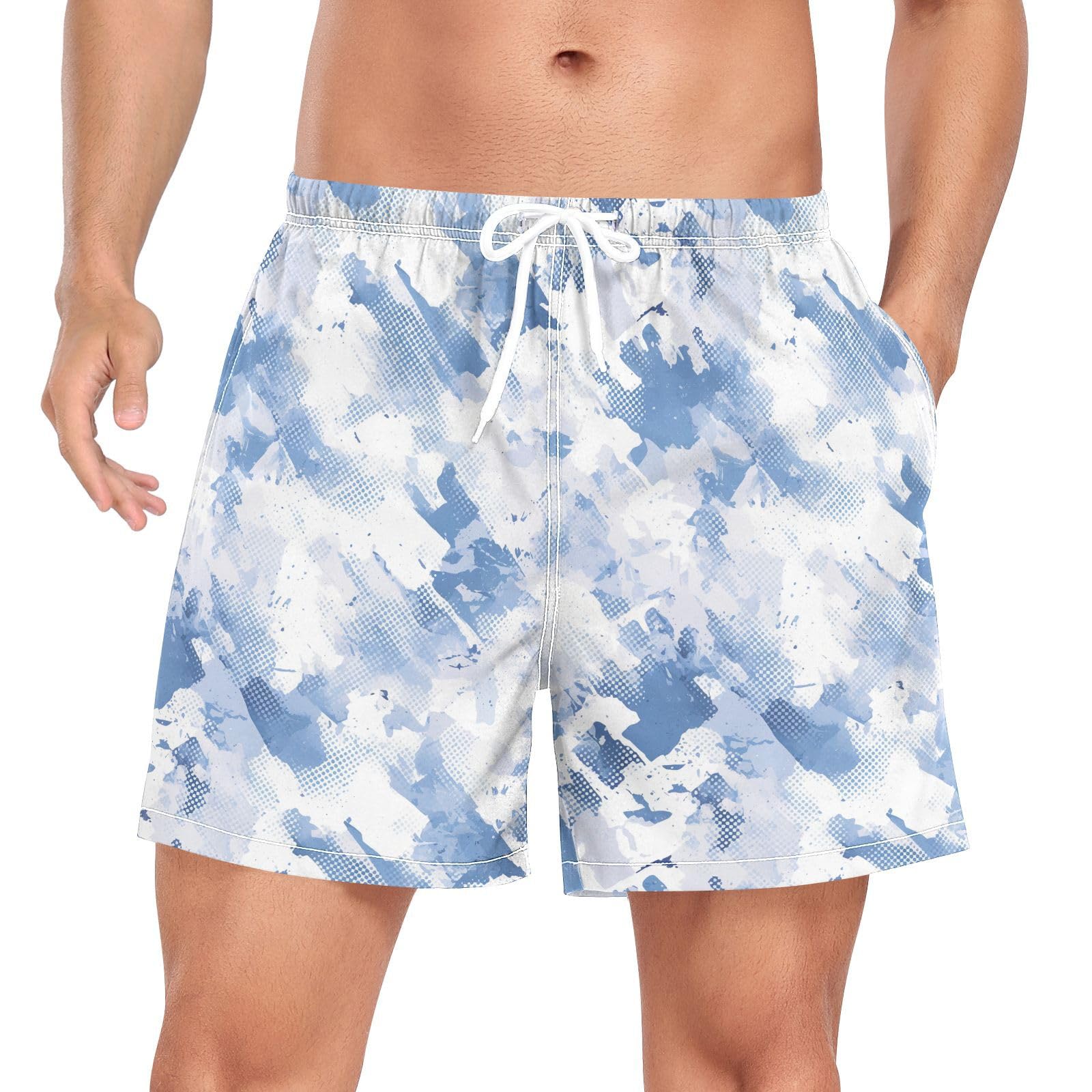 JUNZAN Grunge Style Mens Beach Shorts Men 2 in 1 Workout Running Shorts with Pockets and Compression Liner Inseam Bathing Suit Lightweight Teal Blue