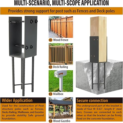 Miniatura 23 de Paquete de 2 soportes de acero inoxidable resistentes en forma de U de 6 x 6 pulgadas (real 5.5 x 5.5 pulgadas) para base de poste de hormigón