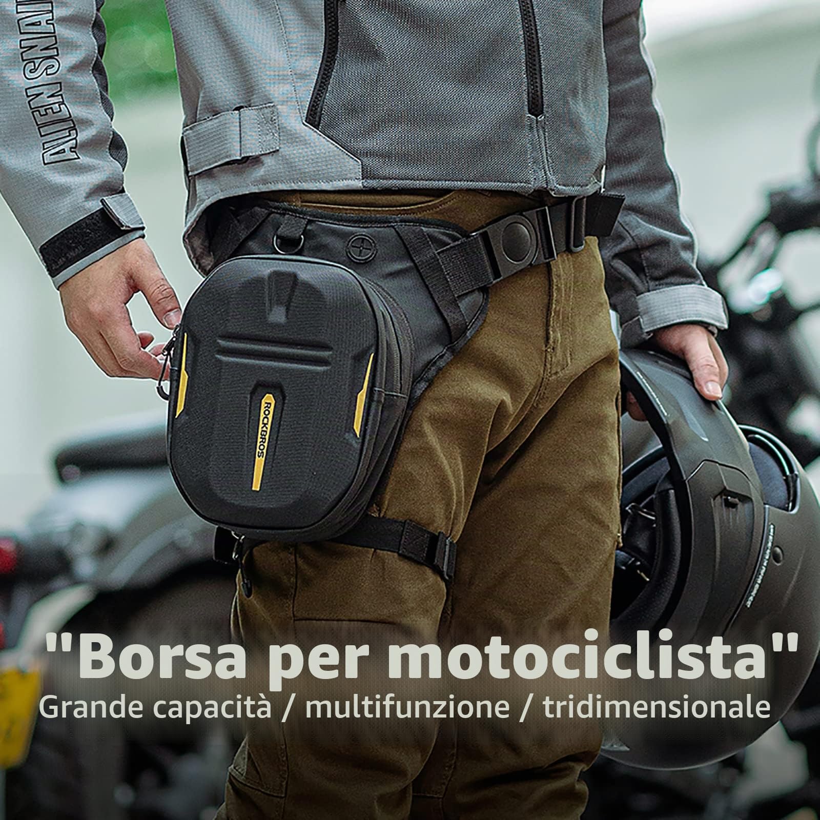 ROCKBROS Borsa da Serbatoio per Moto, Marsupio Cosciale a Tracolla Uomo Donna, Borsa da Gamba Motociclismo, Fissaggio Magnetico, Design Espandibile, Accessori Moto