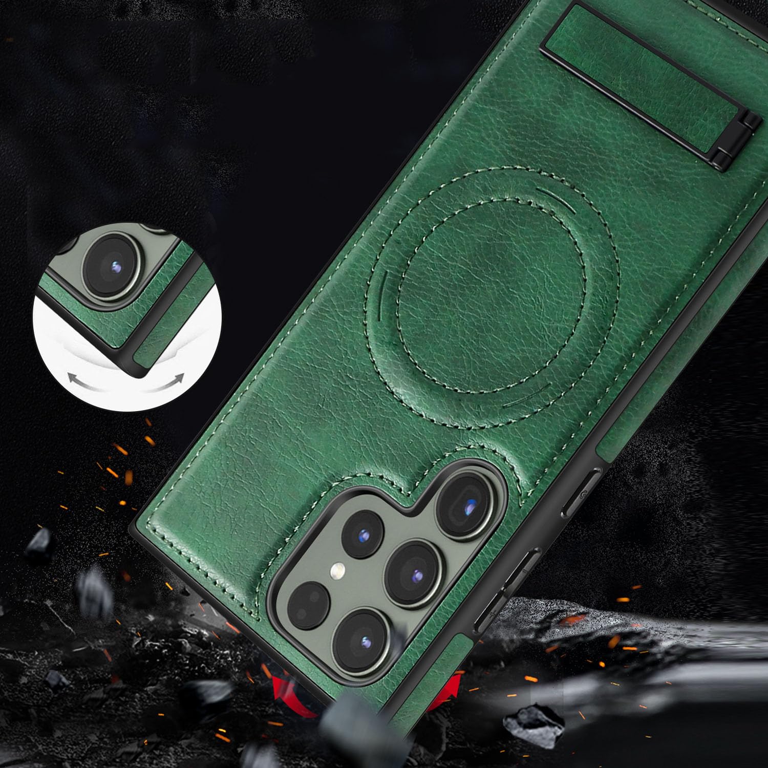 Custodia per Samsung Galaxy S24 Ultra/S24 Plus/S24,Custodia di Ricarica Wireless ad Adsorbimento Magnetico in Pelle PU con Cover Protettiva per Fotocamera,Oro,S24 Ultra