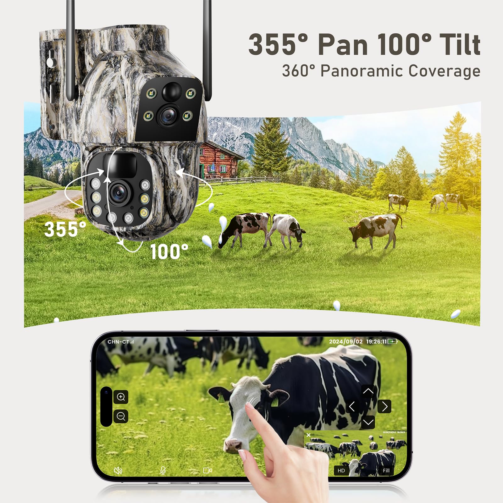 Camera Chasse 4G, Batterie 12000mAh, 2K+2K Double Caméra 4G Autonome,Camera 4G Solaire Exterieur avec détection de Mouvement,Vision Nocturne Couleur,Suivi Automatique,IP66（sans Panneau Solaire） Image du produit 6