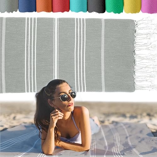 Viventive - Toalla de playa turca de 37 x 70pulgadas, hecha de 100% algodón, ultrasuave y absorbente, de secado rápido, para playa, baño, yoga,