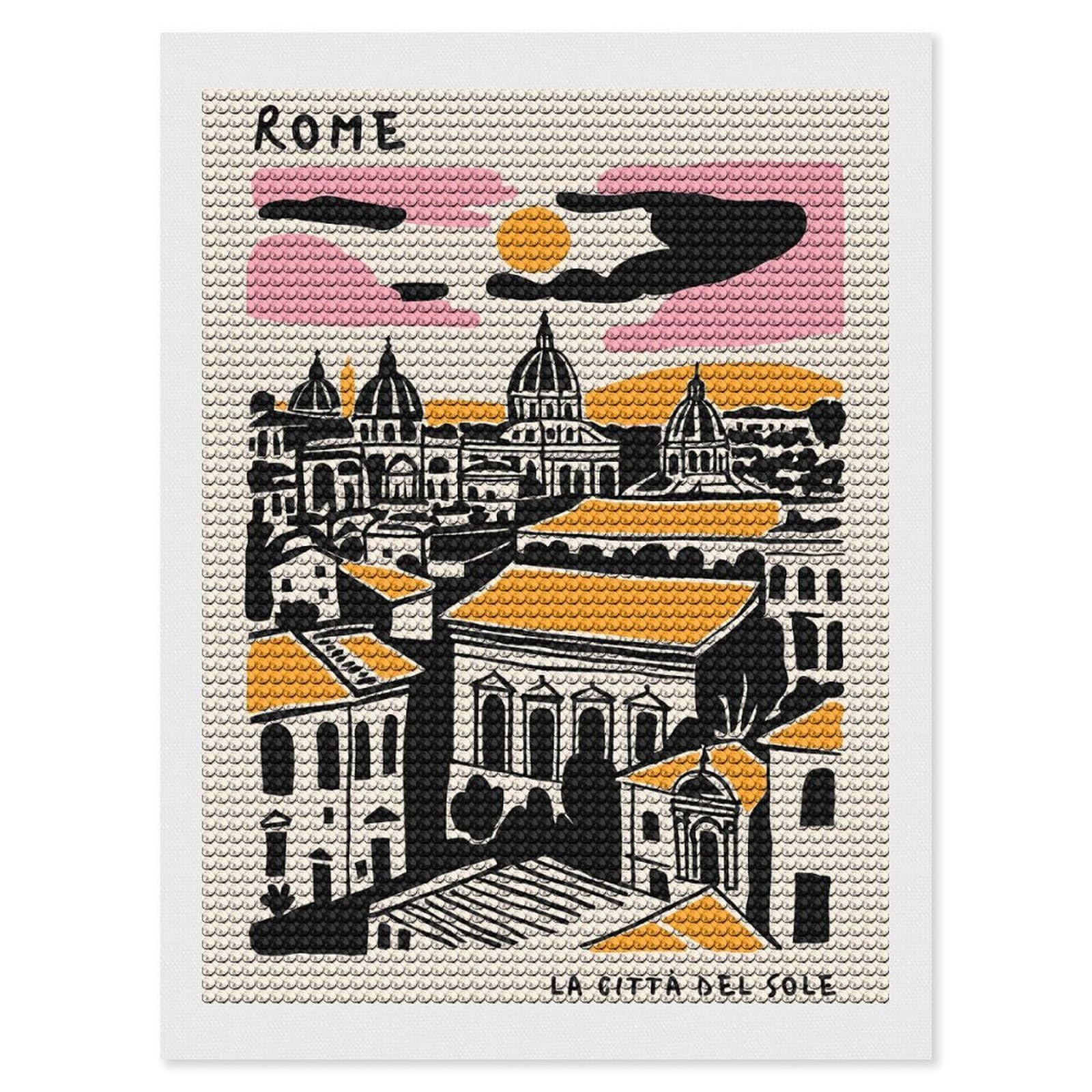 Junmoney Rome Cityscape with Domes and Sun Diamond Art Kit 12"x16", for Beginners, Vintage Style Decor, Good for Quiet Evenings, Festive Craft Gift