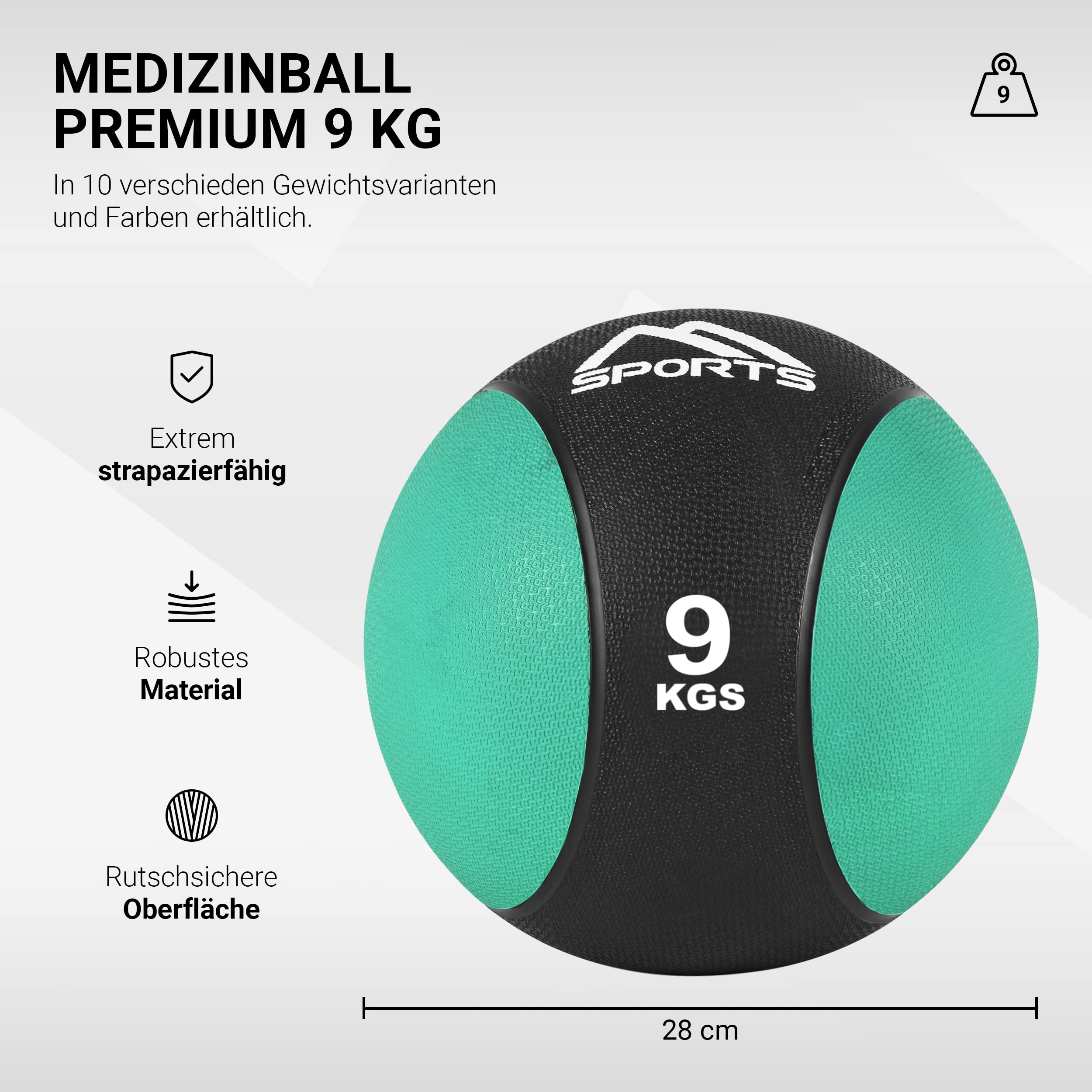 Balón medicinal 1 - 10 kg - calidad de gimnasio profesional con póster de ejercicios, medicinal