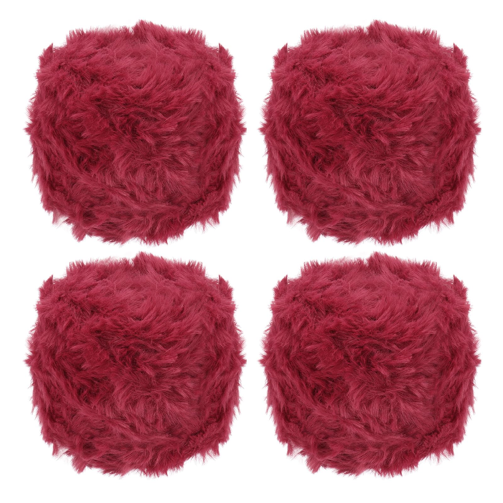 PATIKIL 70 Yards Fur Yarn, 4 Skeins 100 Grams Soft Plush Fluffy Chunky Polyester Faux Fur Eyelash Yarn for Crocheting Hand Knitting Blanket Hats Crochet Crafting, Wine Red