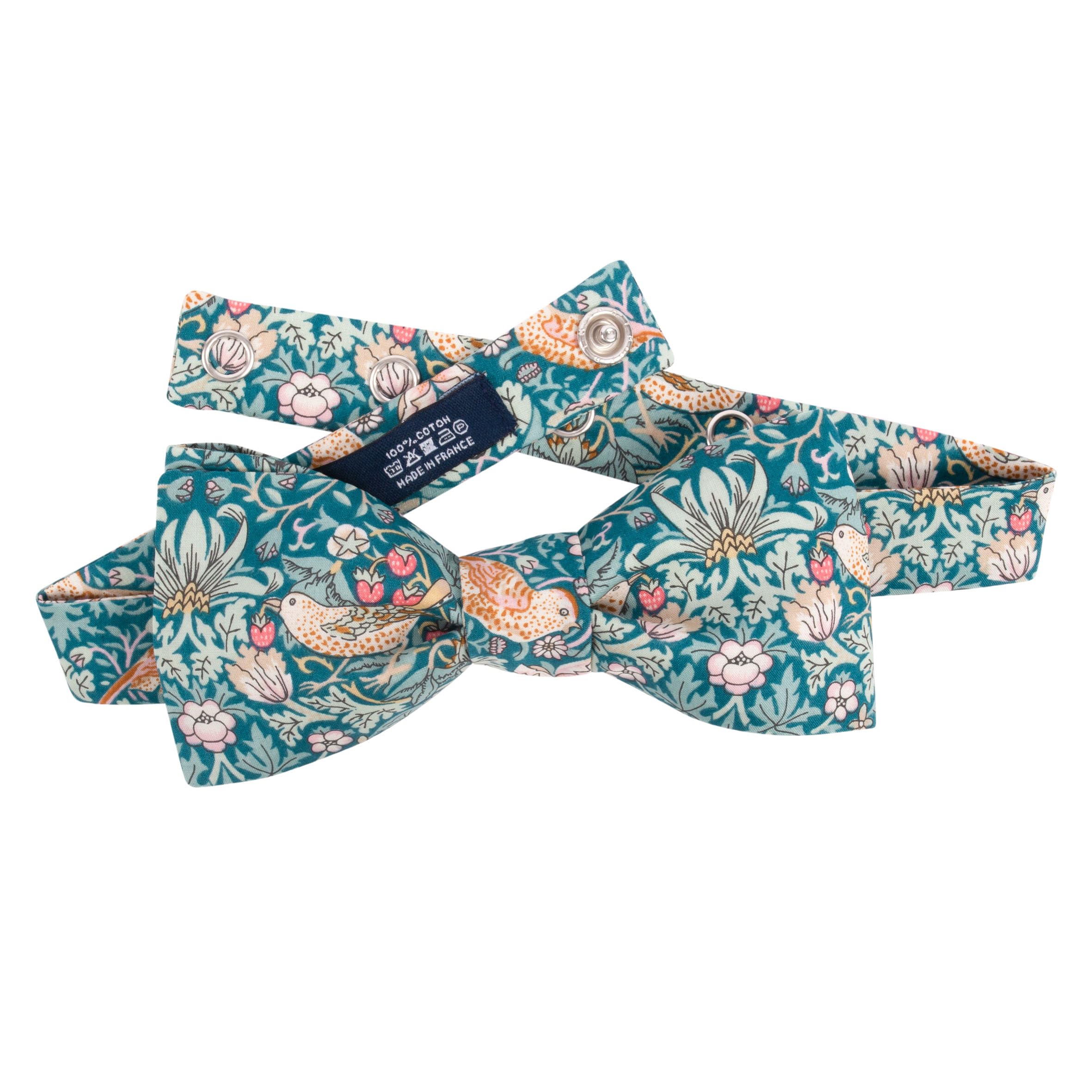 Le Colonel Duck - Liberty Strawberry Thief Emerald Green Bow Tie - Made In France, One Size