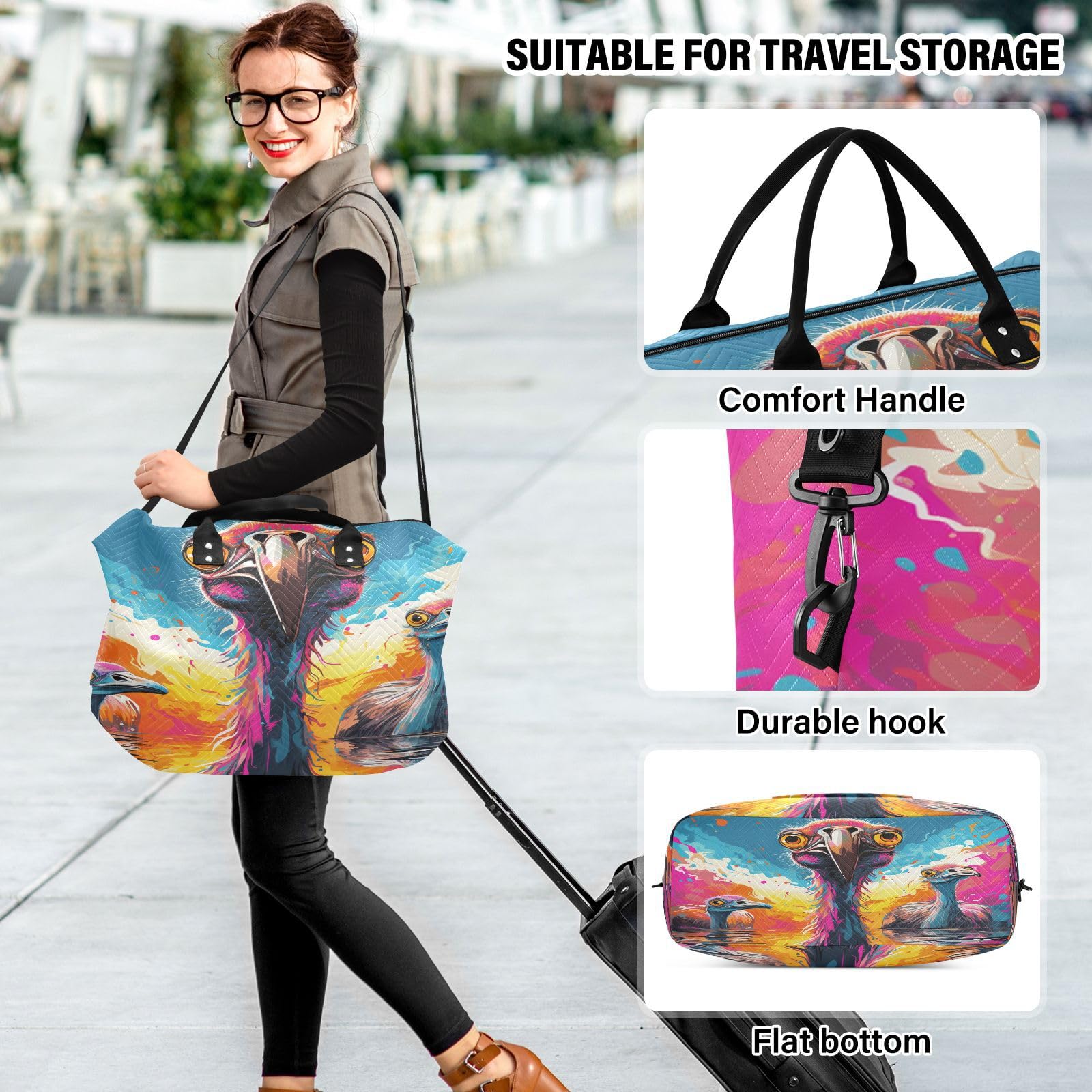Aquarell Strauße Cartoon-Kunst Sporttasche Handtasche mit Make-up Aufbewahrungstasche Badetasche für Reisen Mädchen Männer