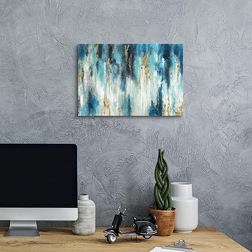 Miniatura 3 de UTOP-art Lienzo de pintura contemporánea para pared, arte abstracto verde azulado y azul para sala de estar (36 x 24 x 1 panel)