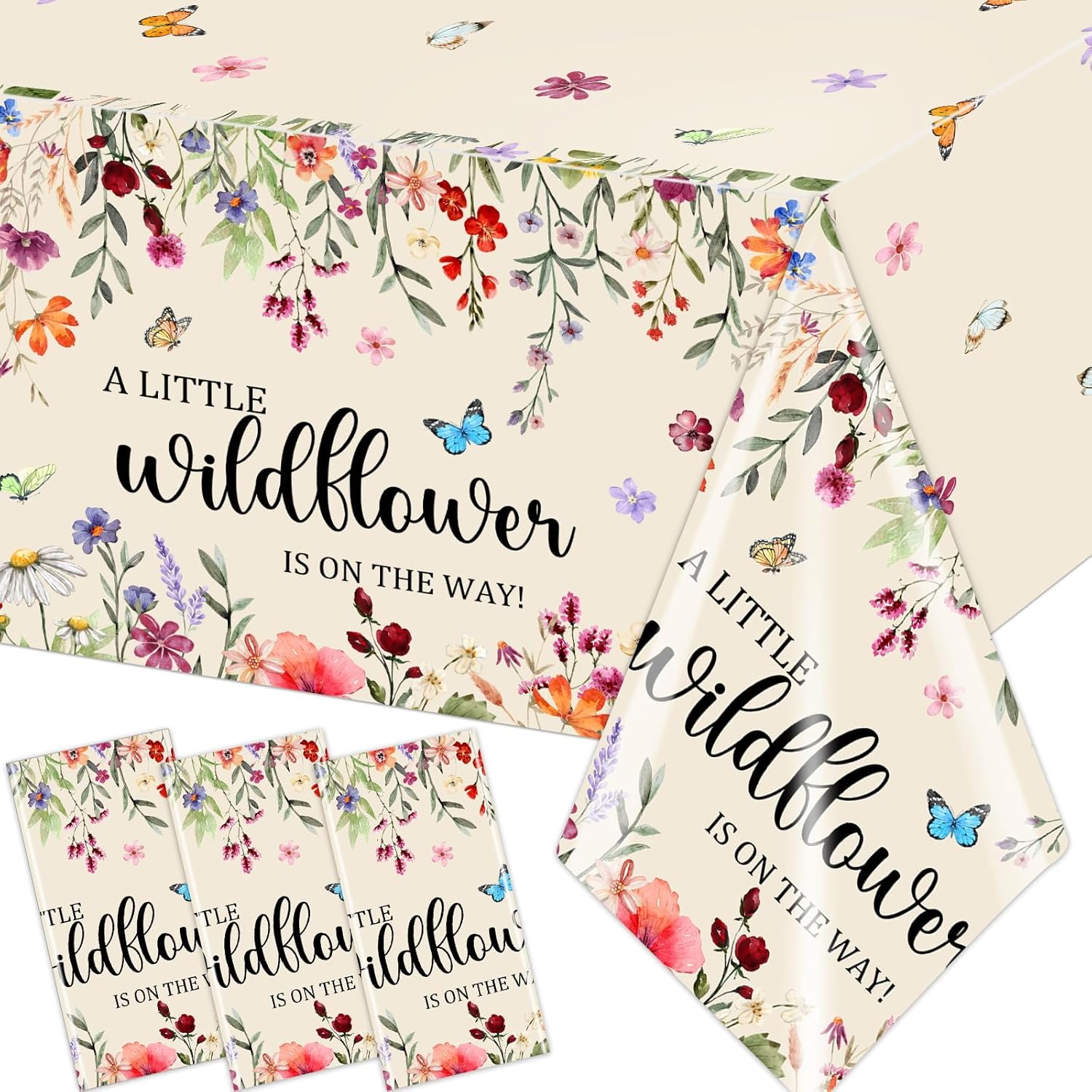 3 Pack Litte Wildflower Baby Shower Tablecloth Disposable Floral Table Cover Vintage Baby in Bloom Baby Shower Tablecloth Decorations for Summer Spring Table Decor