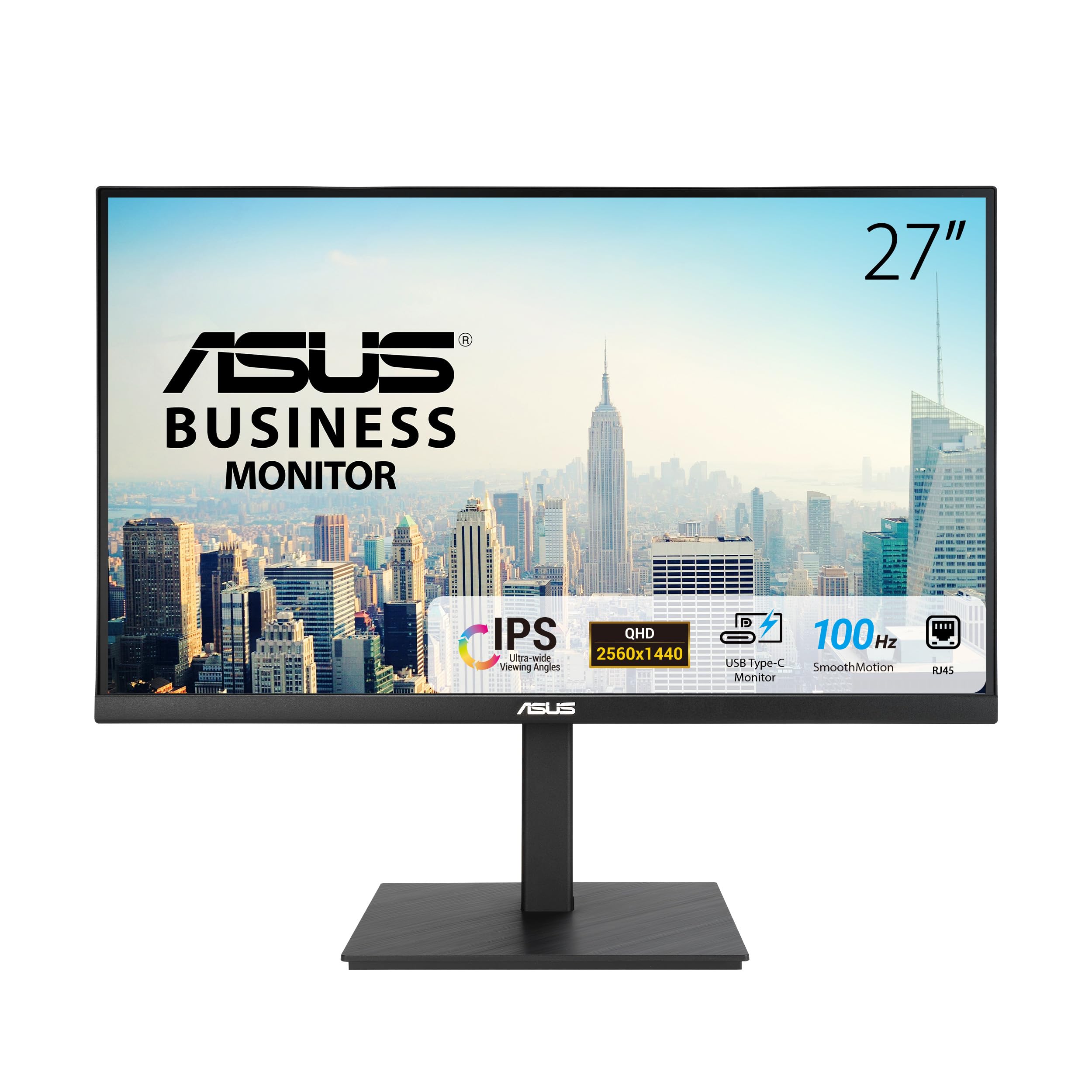 ASUS VA27ACFSN Station d'accueil 27" (QHD (2560 x 1440), IPS, sans Cadre, USB-C, RJ45, 100 Hz, Adaptive-Sync, Haut-parleurs stéréo, Faible lumière Bleue, sans Scintillement, Design Ergonomique,
