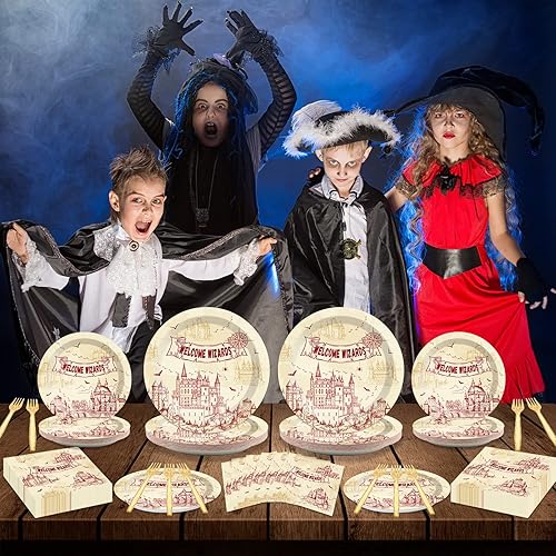 Miniatura 6 de chiazllta 96 platos y servilletas de papel para fiesta de mago mágico, platos de fiesta temática de mago, platos de cumpleaños de castillo vintage y