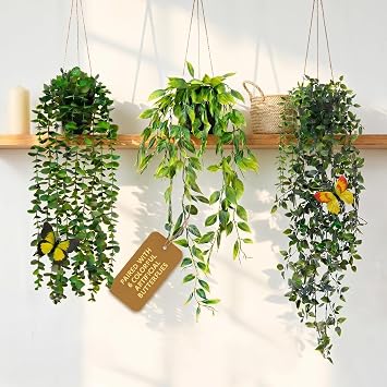 3 Pack Fake Plants Indoor Outdoor with 6 Butterflieswithout a rope
