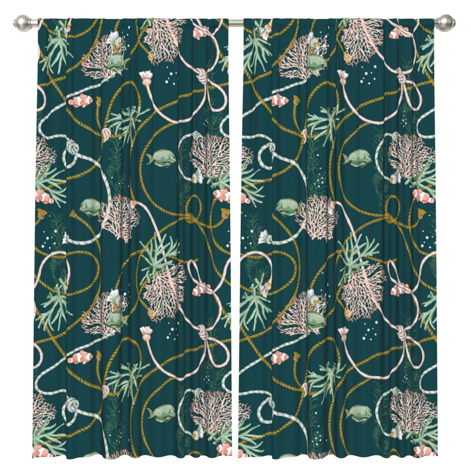 InOmak Corals Golden, 2 Panels Window Curtains 52 x 84 Inch Blackout Curtains for Living Room Bedroom