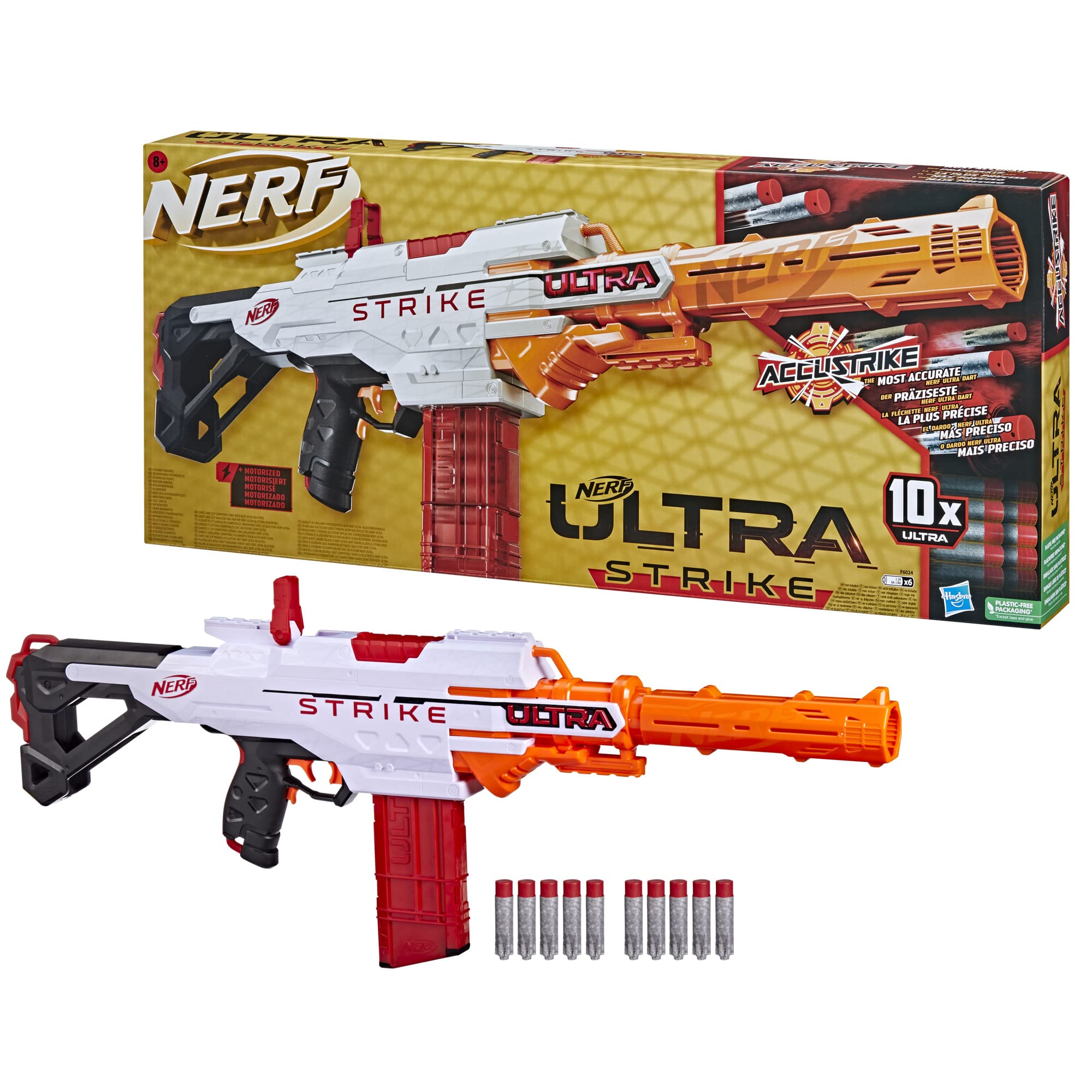 Nerf Ultra Strike, Blaster Motorizzato, Caricatore da 10 Dardi, Mirino Integrato, Compatibile Solo con Dardi Nerf Ultra