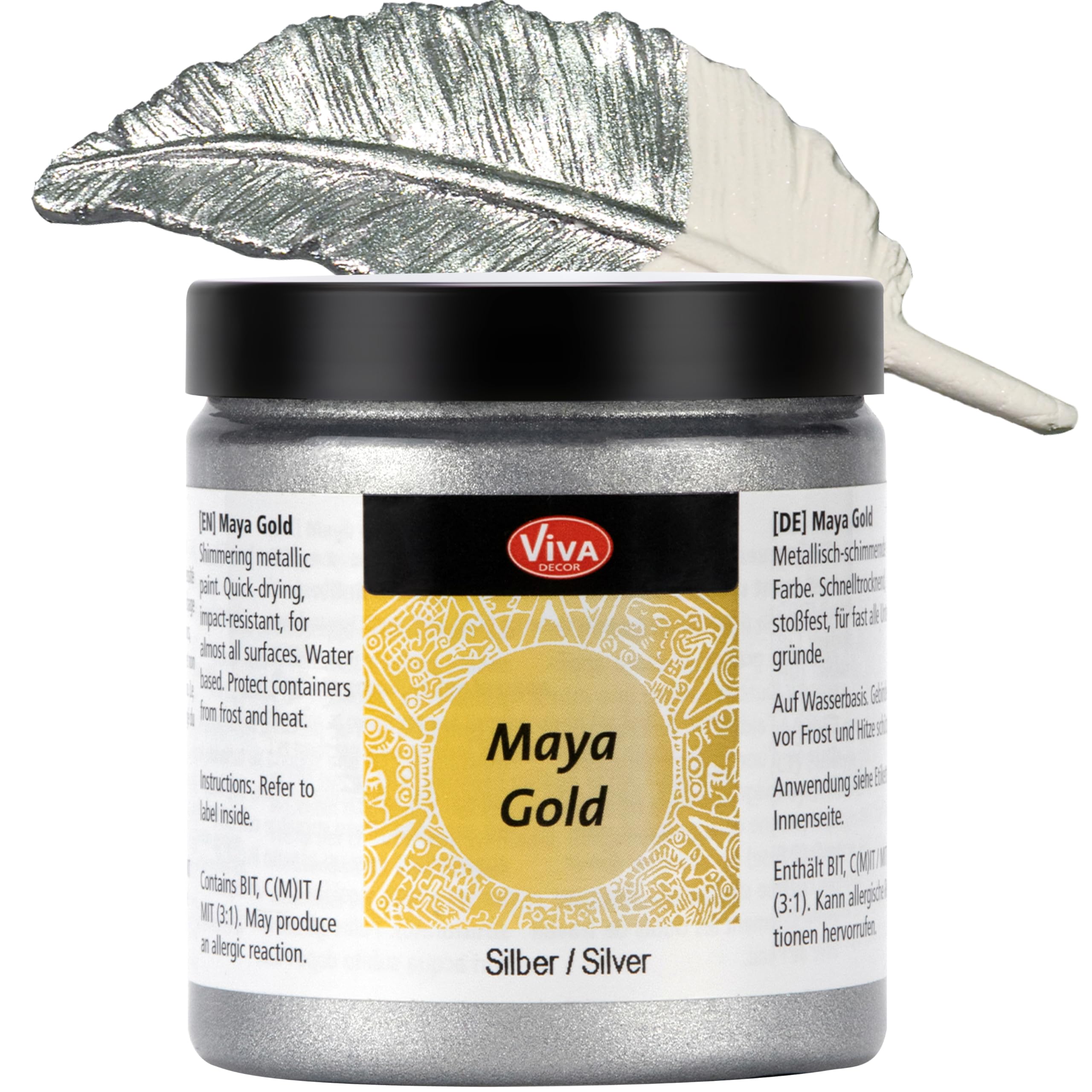 Viva Decor Maya Gold (Silver) 8.45 Fl Oz - Glossy Metallic Acrylic Paint for Creative Works of Wood, Glass and Porcelain. Impact Resistant, Stain Resistant, Weather Resistant, Long Lasting Results
