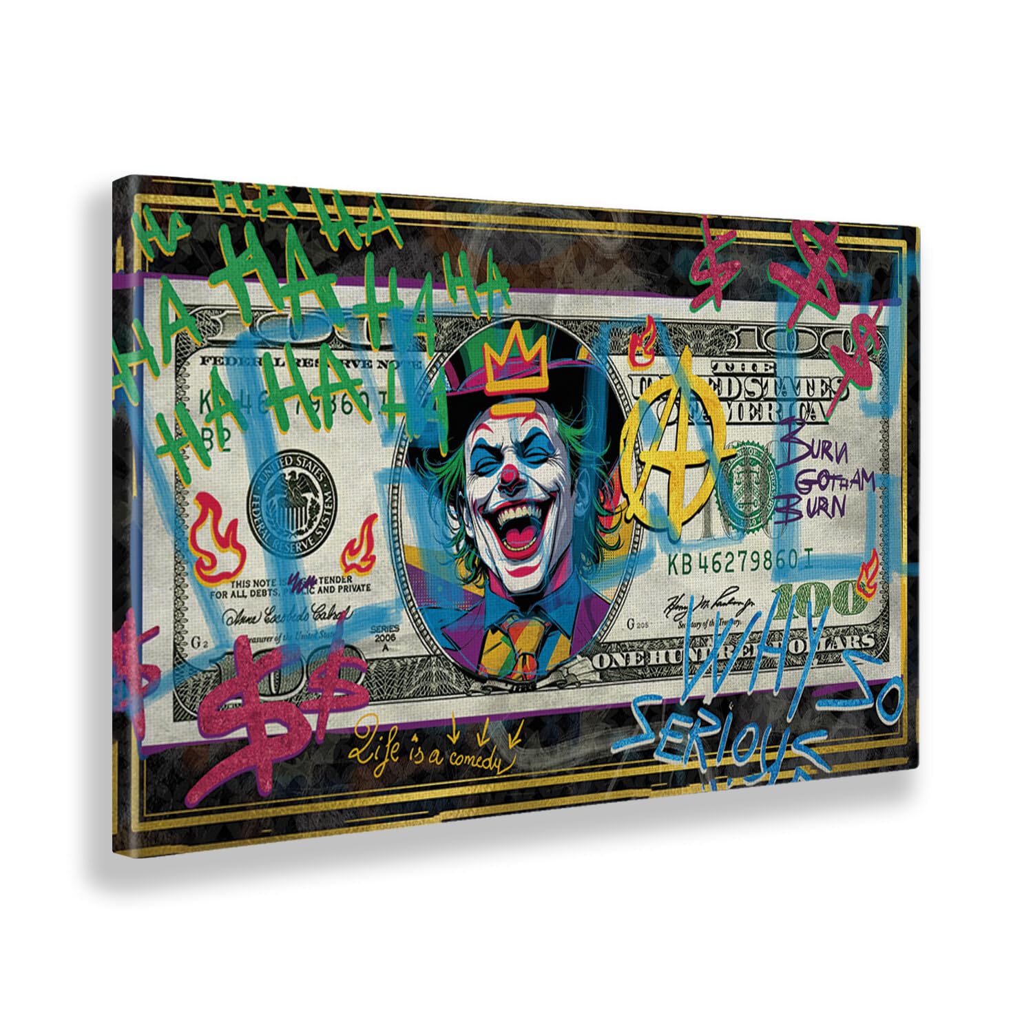 Giallobus - Quadro - 05 - Joker Dollar - Tela Canvas Telaio Standard - 140x80 - Pronto da Appendere - Quadri Moderni per la casa