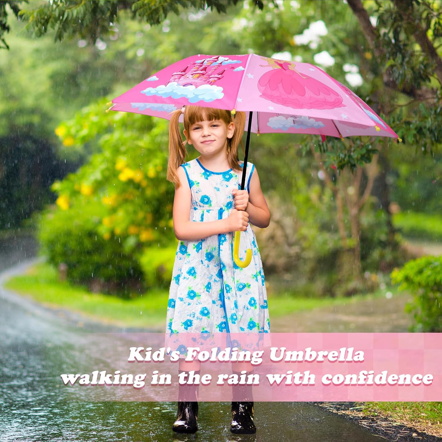 decalsweet Kids Umbrella, Safety Windproof Umbrella with Easy-Grip Hook Handle for Toddler Girls and Boys