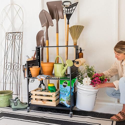 Miniatura 8 de Teal Triangle Organizador de herramientas independiente, carrito de almacenamiento de garaje resistente, soporte de piso con capacidad para 250