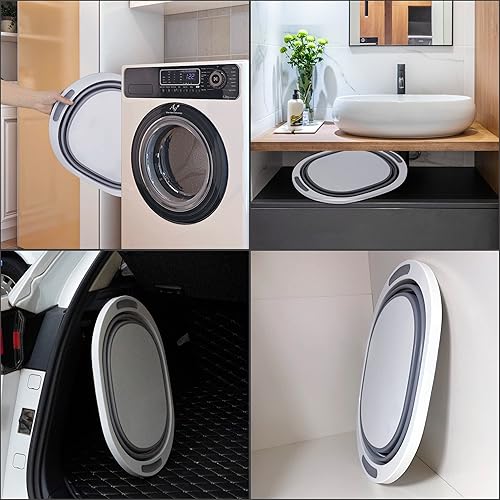 Miniatura 4 de Plegable de plástico de 7.5 L para fregadero, tabla de cortar, tina de comida plegable para barbacoa, picnic, camping, portátil, para lavar platos,