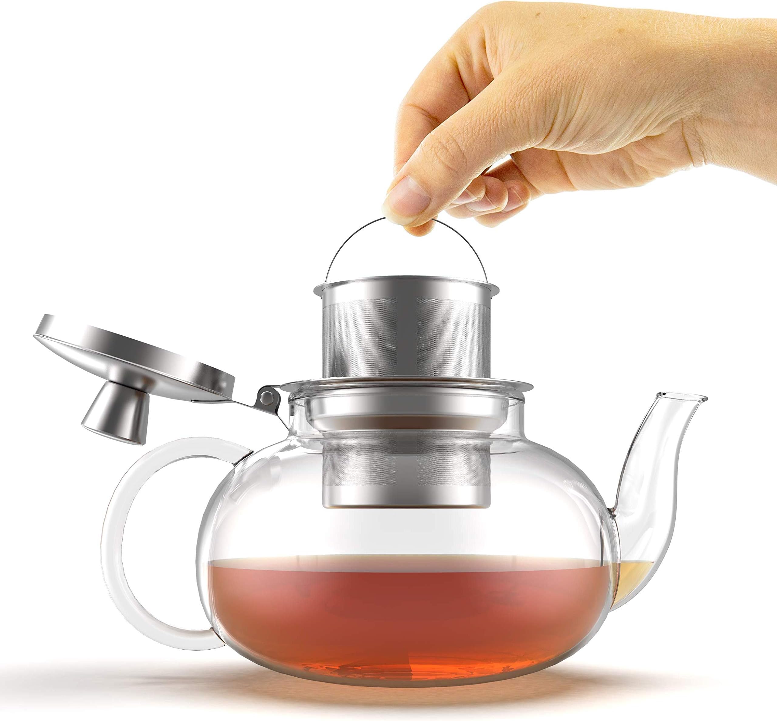 Verre Collection Glass Teapot Stovetop Compatible Kettle with Stainless Steel Removable Infuser, Loose Leaf Tea, Stovetop Safe Tea Pot and Strainer (27 Ounce)