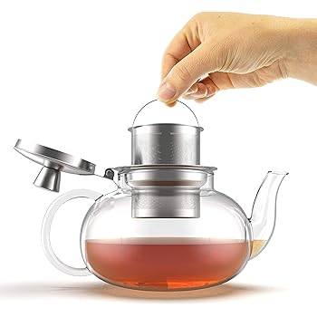 Mekbok Glass Teapot Stovetop Compatible Kettle with Stainless Steel Removable Infuser, Loose Leaf Tea, Stovetop Safe Tea Pot and Strainer (25 Ounce)