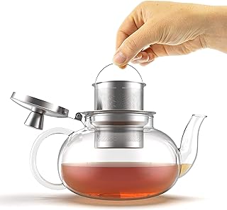 Verre Collection Glass Tea Pot, 800 mL (27oz) Kettle Stove Top with Stainless Steel Removable Infuser, Glass Kettle for Lo...