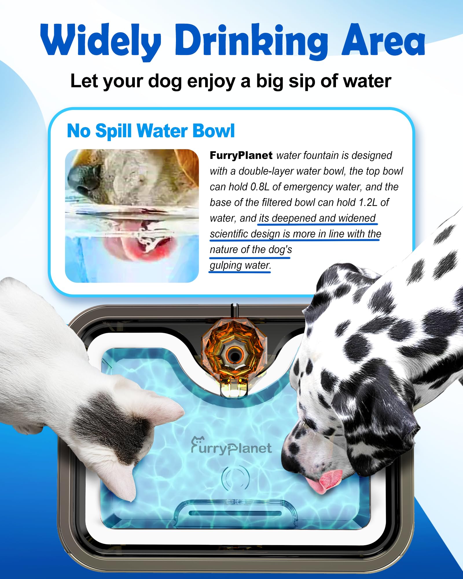 Fuente de agua grande para perros SS304, dispensador de bebidas para mascotas de 12 L con ventana visual, amplia zona de beber, filtro de purificación profunda, estructura de triple cascada, indicador