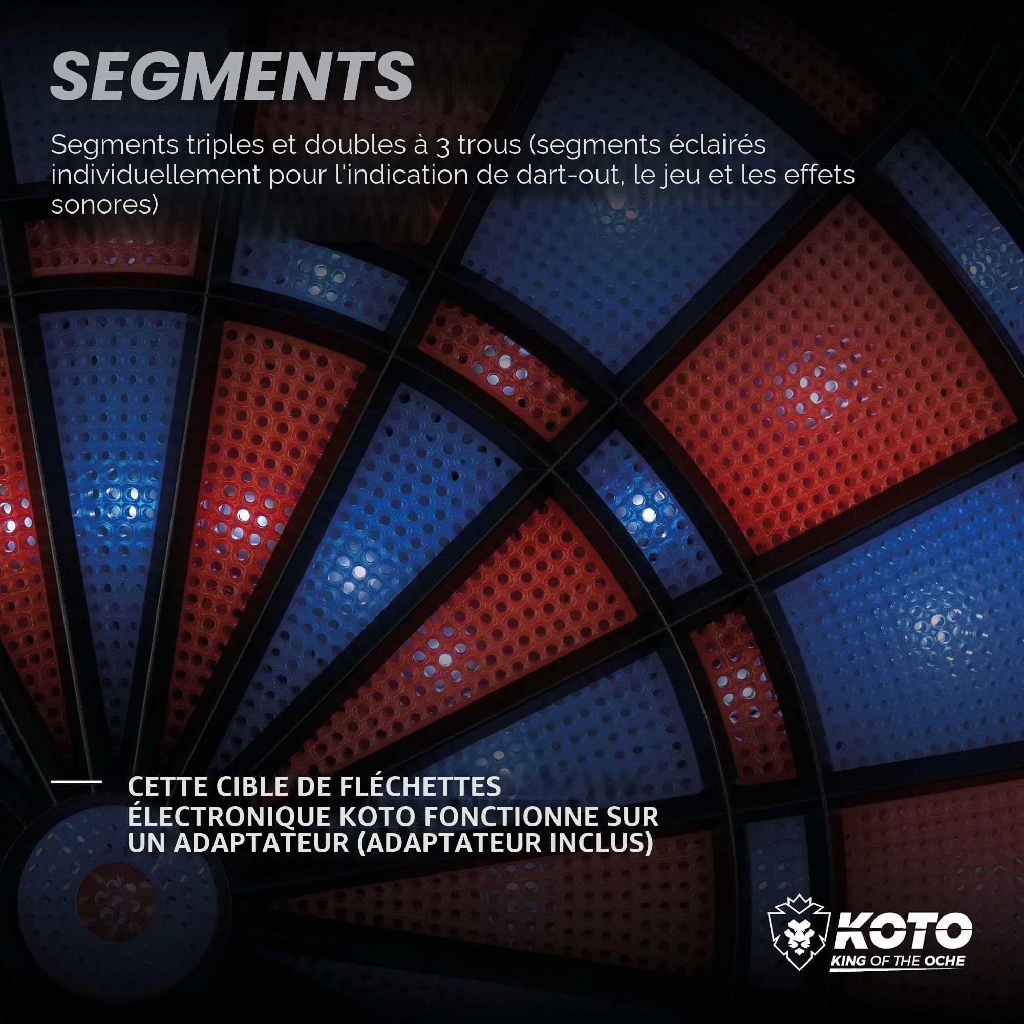 KOTO – Cible Fléchettes Électronique Royal Star 315, Écran LED, 8 Joueurs | 6 Fléchettes Softip, 48 Jeux, Plus De 315 Variantes, Segments Triple-Trou Lumineux, Arrêt Auto, Adaptateur Inclus