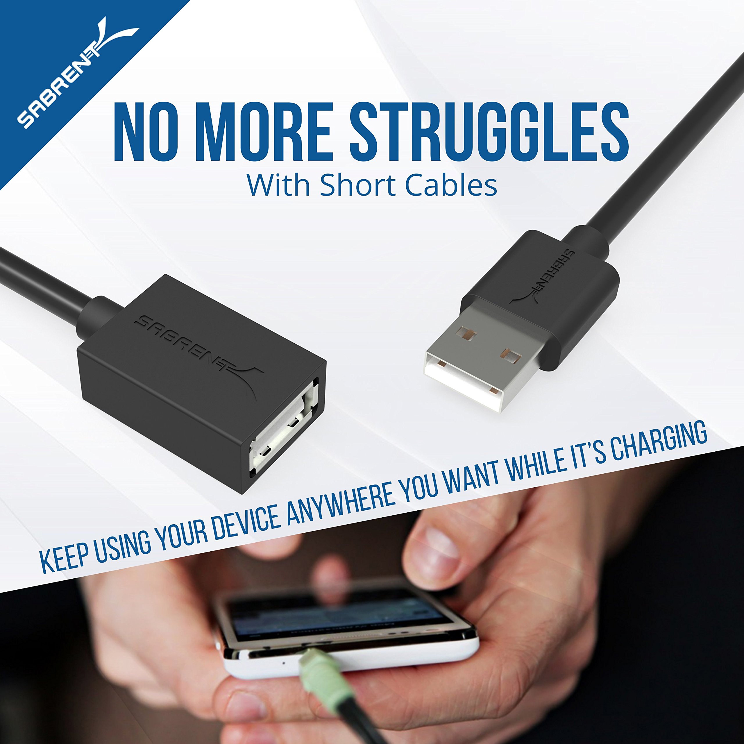 Sabrent Cavo Prolunga USB 2.0 (1,8m) Maschio a Femmina, Cavo Estensione USB Trasferimento Dati e Ricarica per Hub & Chiavetta USB, Disco Rigido Esterno, Tastiera Mouse Stampante, Nero (CB-2060)