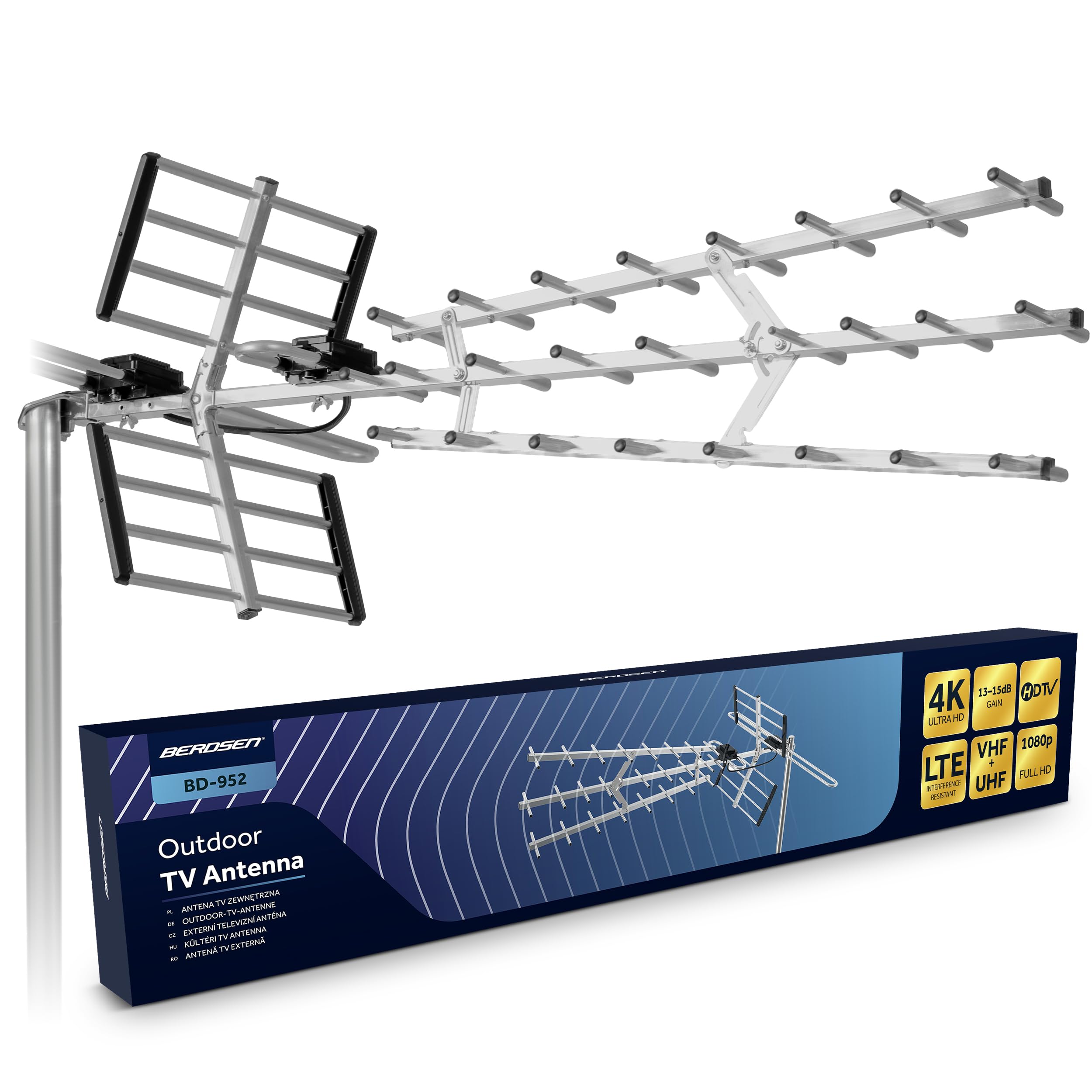 Berdsen DVBT2 Antenne mit Verstärker Innen 13–15 dB - Reichweite bis zu 80 km