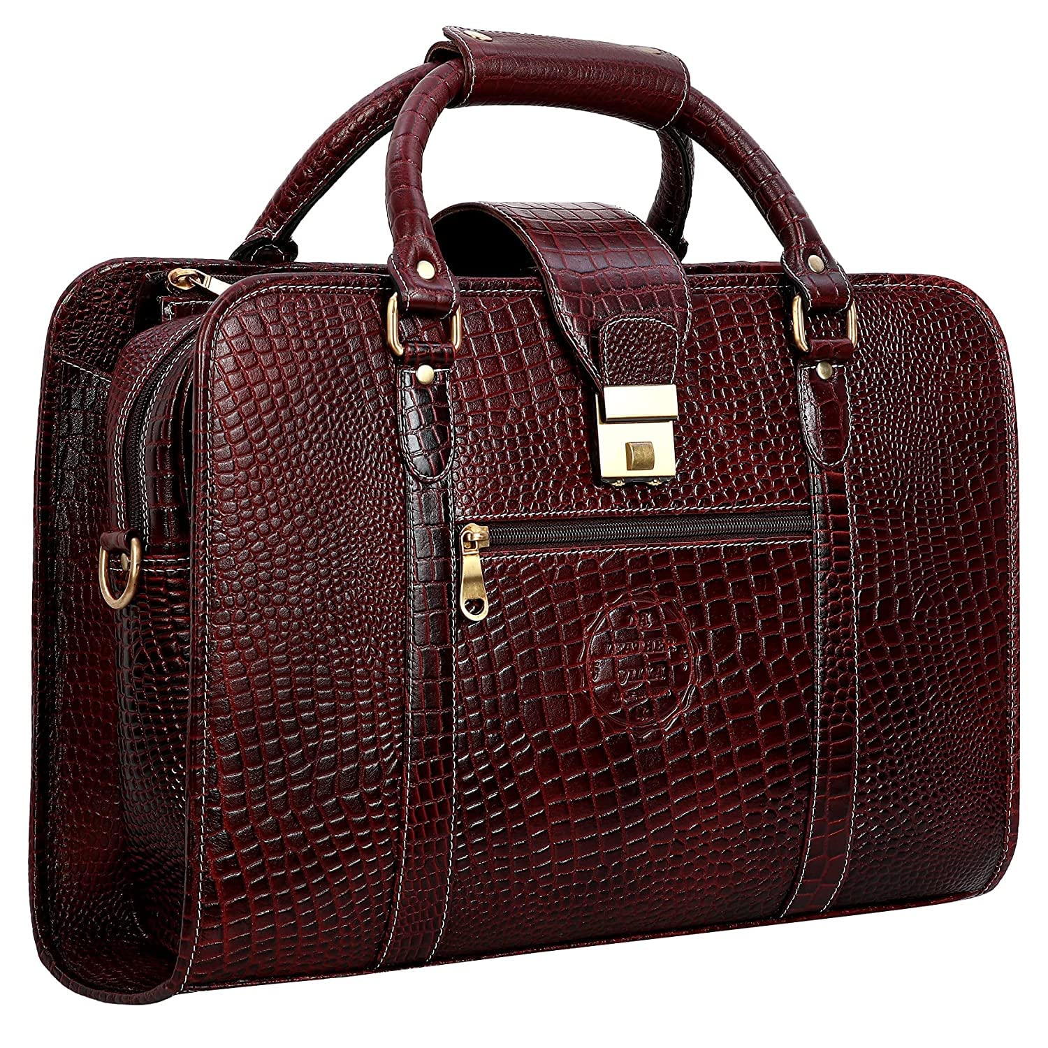 LV Top Grain Leather Laptop Shoulder Messenger 16 Inch Bag For Men Office Use | Laptop Compartment | Size L16 x H 12 x W 6.5 | 26 Liters Capacity | Weight-1500 Gram | (Croc Brown) (B0CWDC836M) Amazon Price History, Amazon Price Tracker