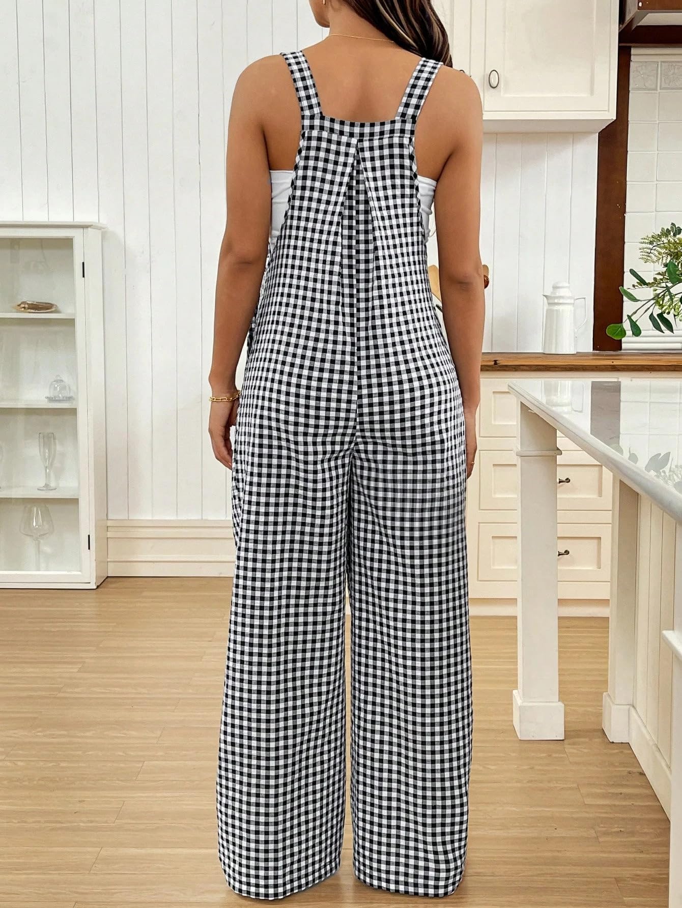 Mono de Maternidad para Mujer, Cuadros Casual Cómodo Mono Mujer Elegante Peto Jumpsuit Primavera Pantalones Tallas Grandes Holgados de Pierna Ancha Pantalones