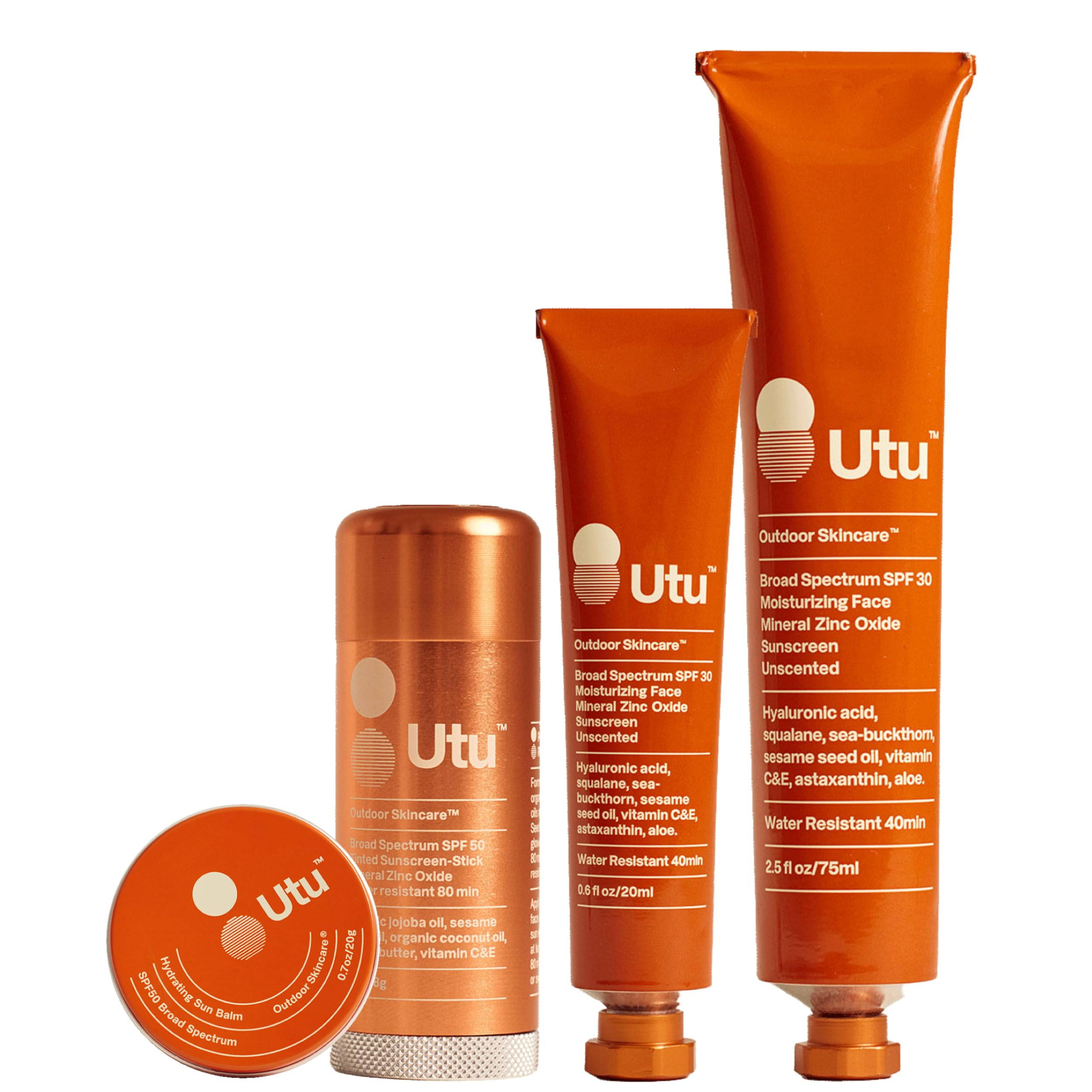 UTU - Ultimate UTU Bundle | SPF30 Daily Moisturizing Face Sunscreen (75 mL + 20mL) + SPF50 Hydrating Sun Balm (20g) + SPF50 Sunscreen Stick | Broad Spectrum Skin Protection
