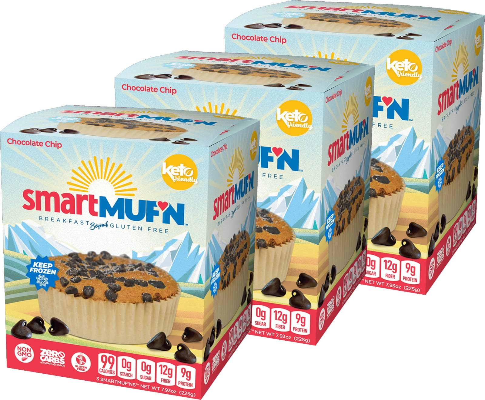 Smart Baking Company Smartmuf'n, Gluten-free, Sugar-free Keto Snack Breakfast Muffin (Chocolate Chip, 3 Boxes)
