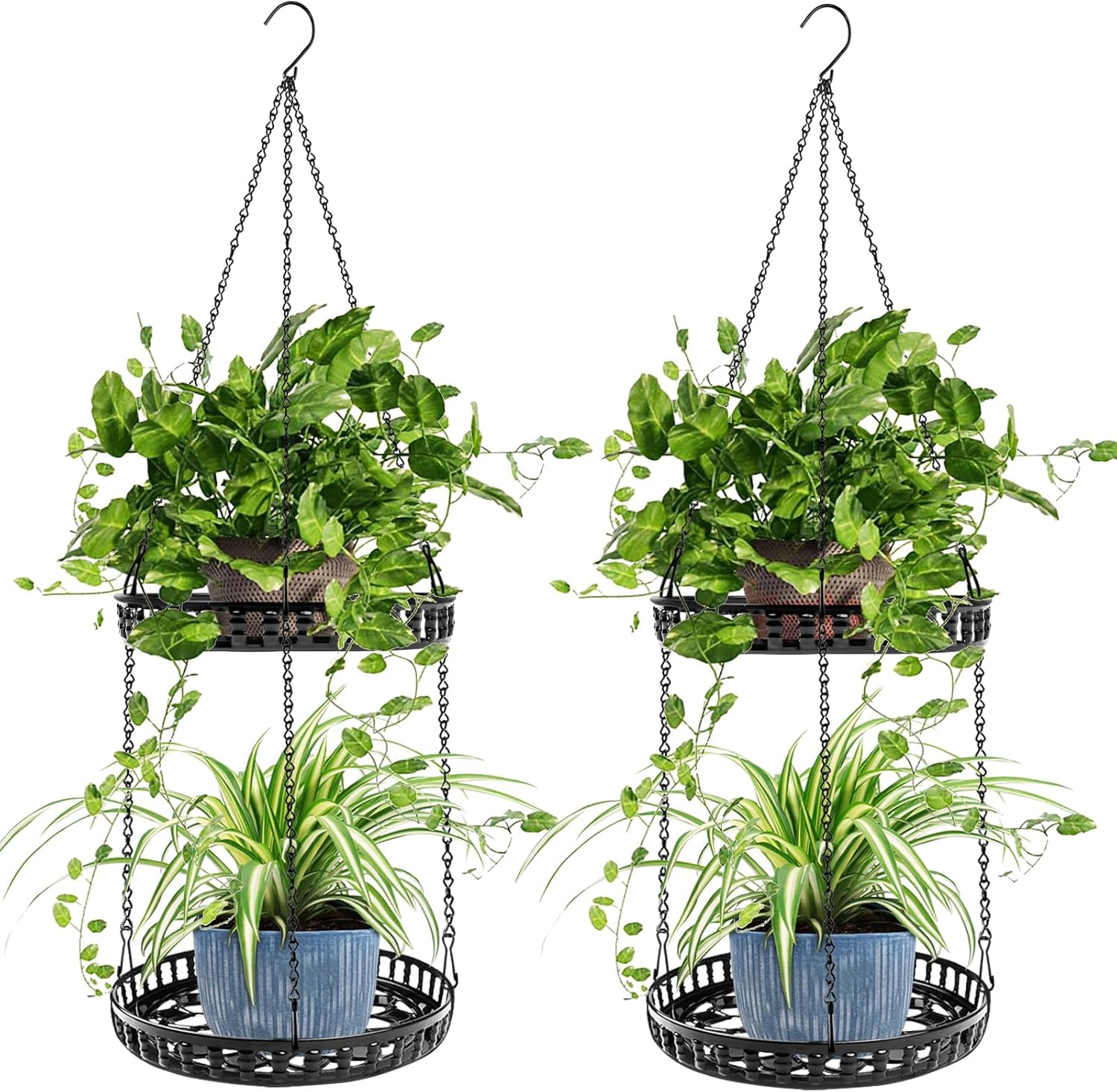 Plant Hanger Indoor Outdoor, 2 Tier Hanging Planter Hanging Plant Shelf, Metal Hanging Plant Holder for Indoor Outdoor Plants