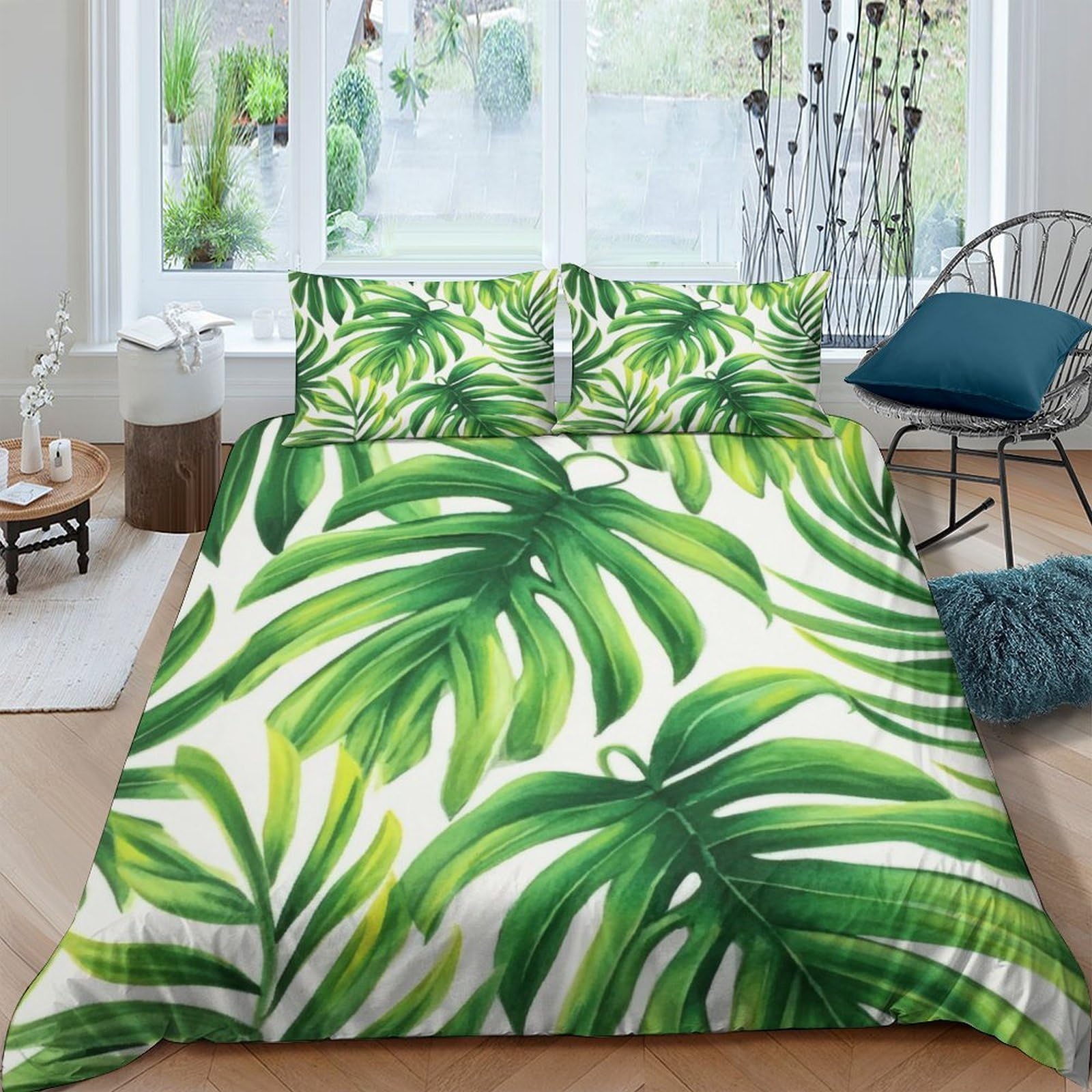 Ctjqhvkz Style-8 3D Printed Monstera Leaves Fitted Sheet Microfiber Soft Green Tropical Palm Bed Cover For Bedroom Guest Room Decor Single（135X200cm）