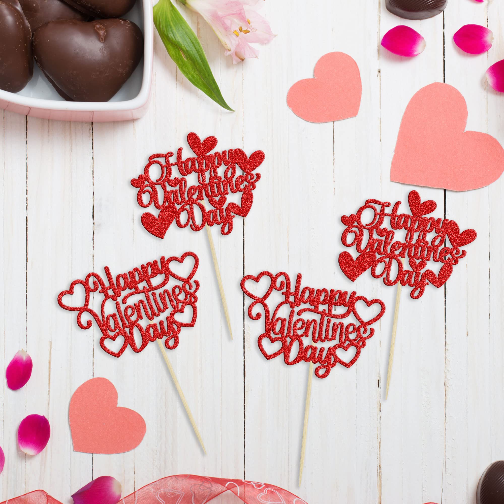 24 Valentinstag Cupcake-Topper Mit Herz & Glitzer – Süße Dekoration Für Kuchen & Muffins