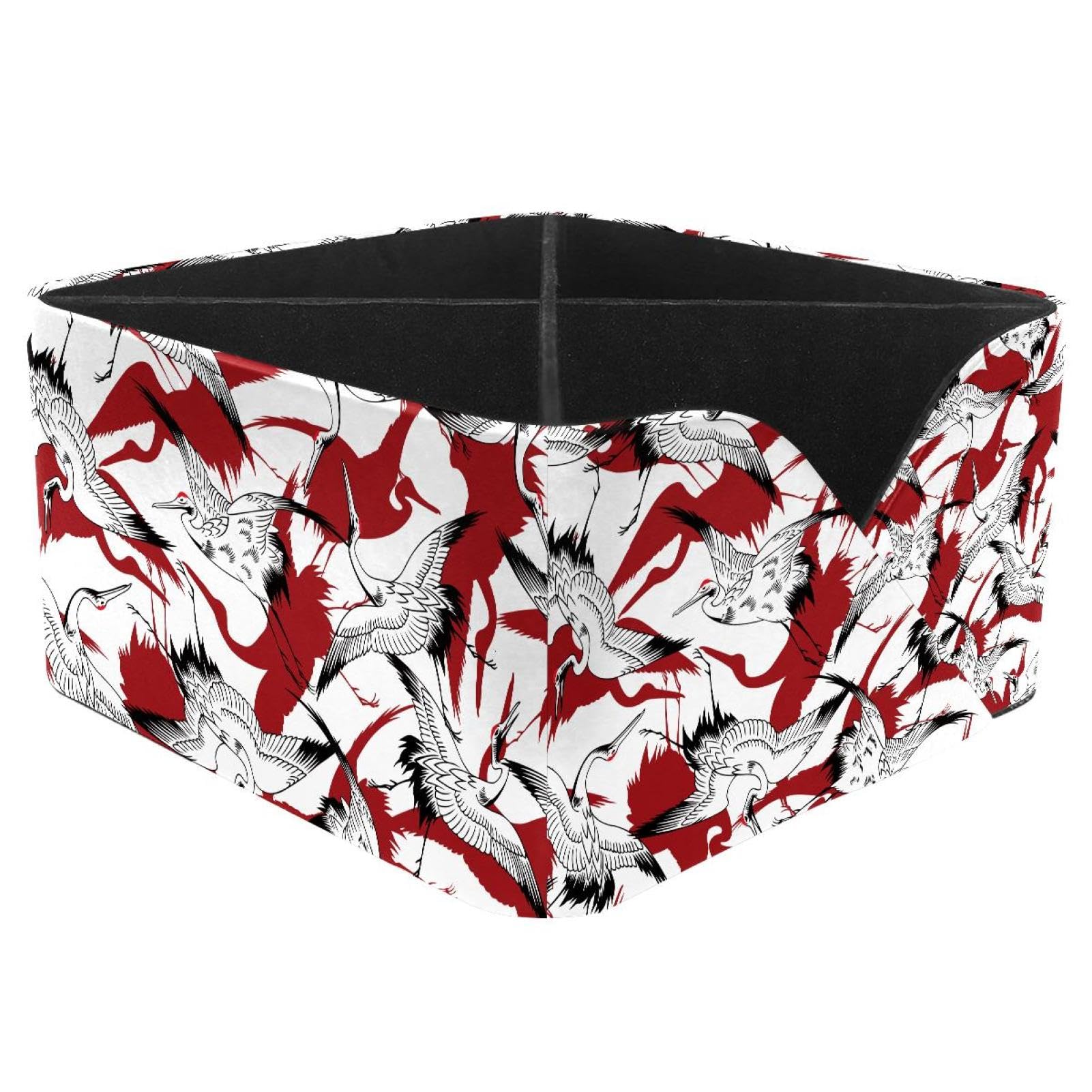 KengjuTesu Japanese Crane White Red Bird Pattern Desktop Organizer Pen Holder, Rectangular Pencil Cup for Office, Study and Makeup Stations