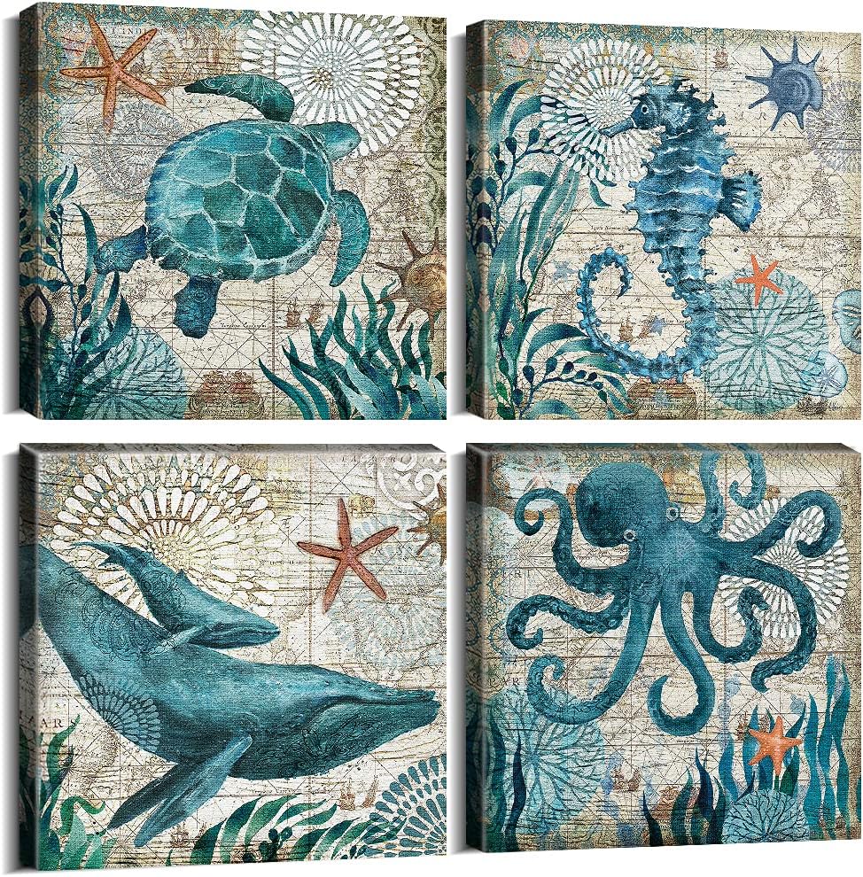 Amazon.com: Bathroom Wall Art Beach Decor Ocean Sea Turtle Octopus ...